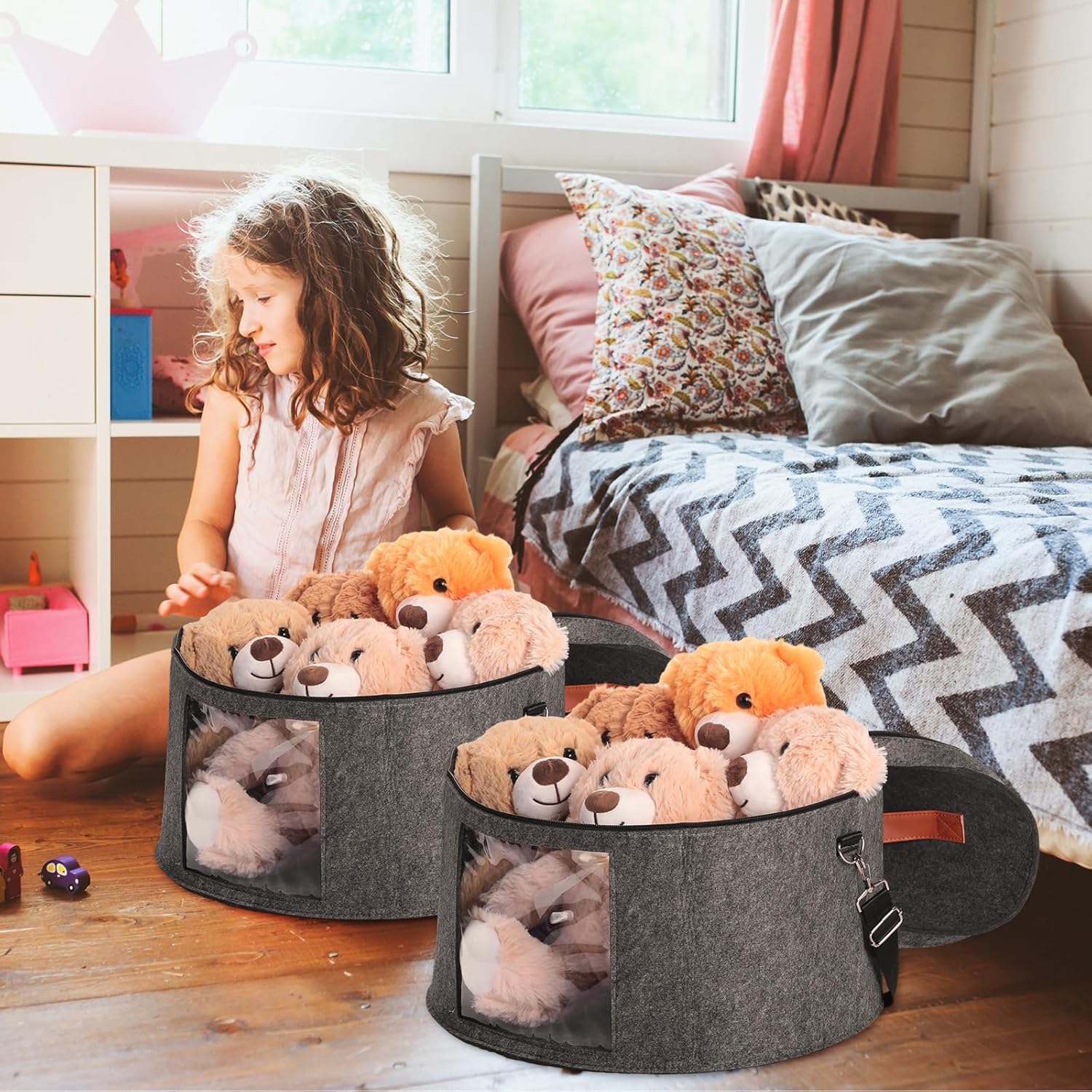 Suzile Paquete de 4 cajas grandes y redondas plegables de fieltro para mujeres, 17 x 10 pulgadas, caja de almacenamiento para sombreros de vaquero
