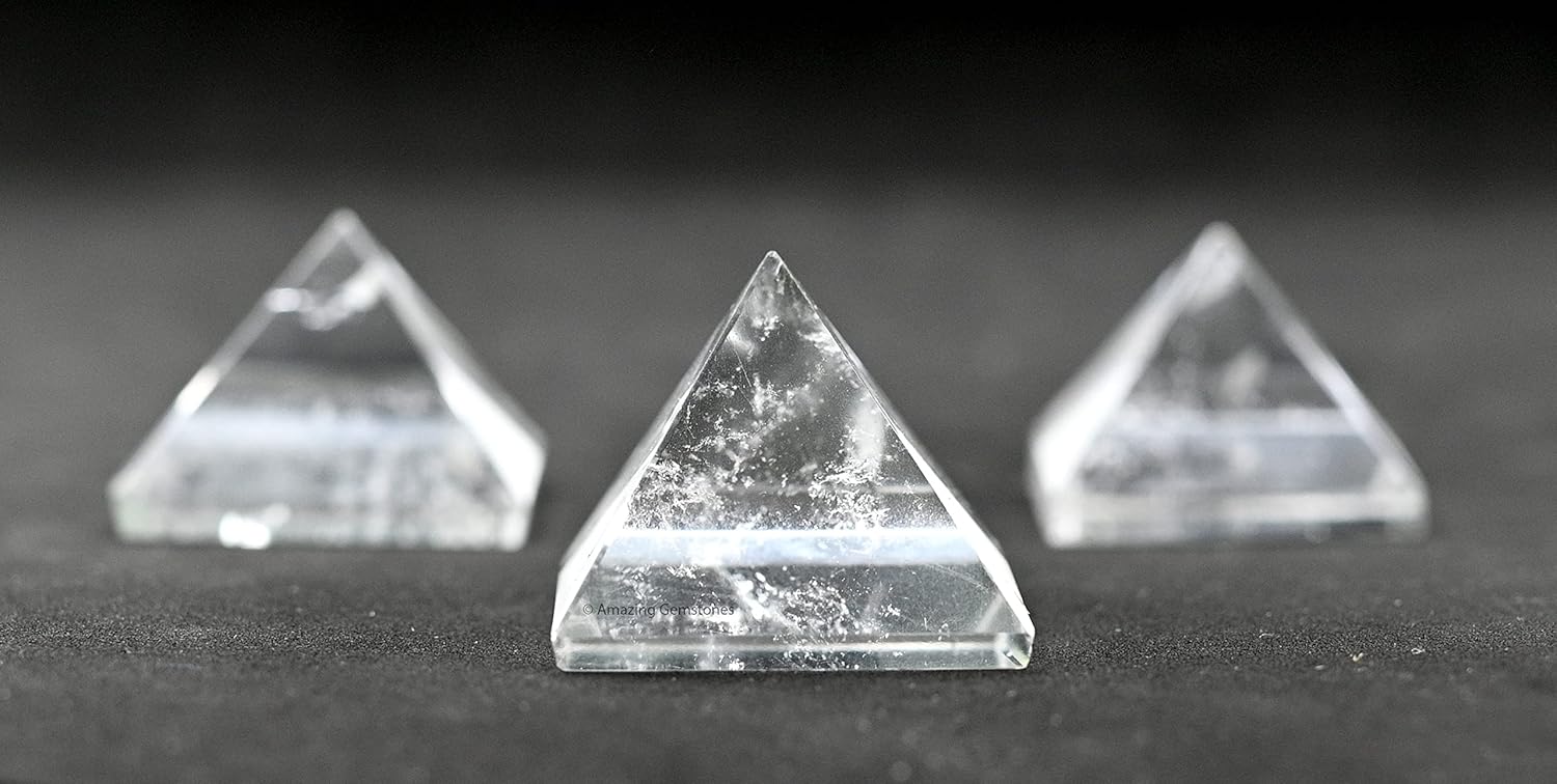 Clear Quartz Pyramid Crystal Healing Stones – 1″ Great Pyramid Figurine of Natural Stone Pyramid for Meditation, Reiki, Chakra Balancing and Crystal