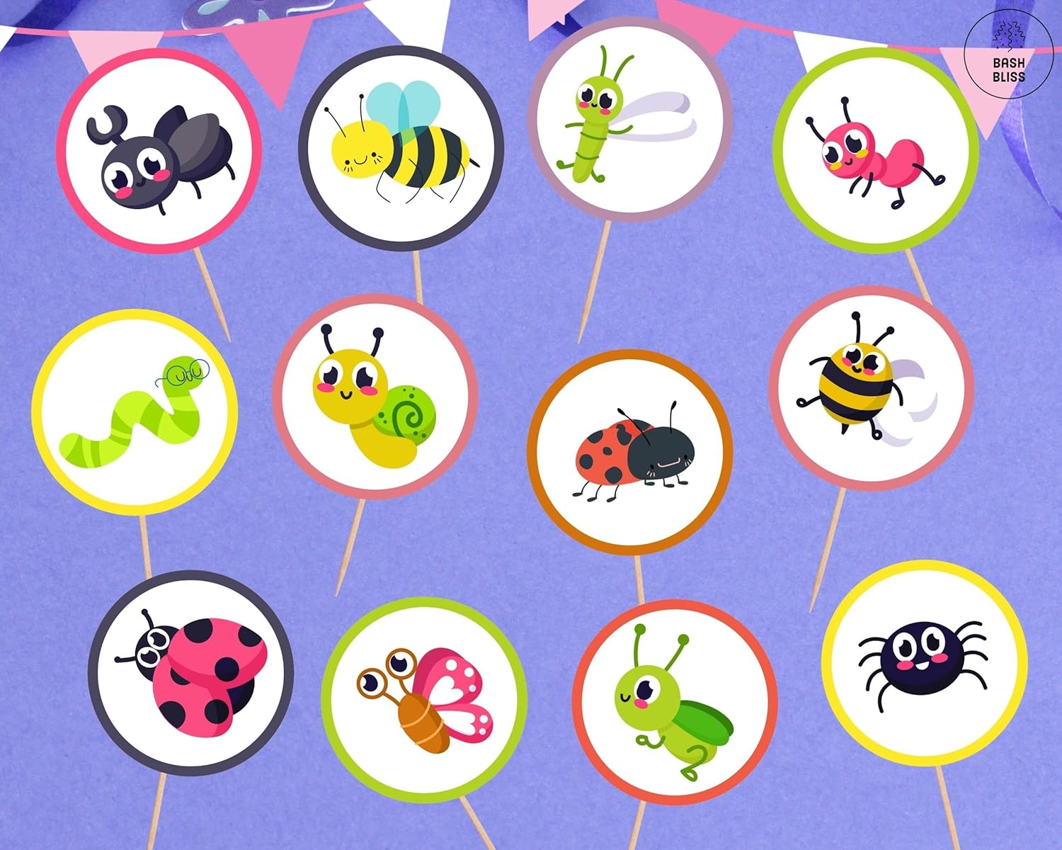 Paquete de 24 adornos para cupcakes de insectos, reptiles, insectos, decoración de pasteles, centro de mesa, 2.5 x 2.5 pulgadas y 5 pulgadas de
