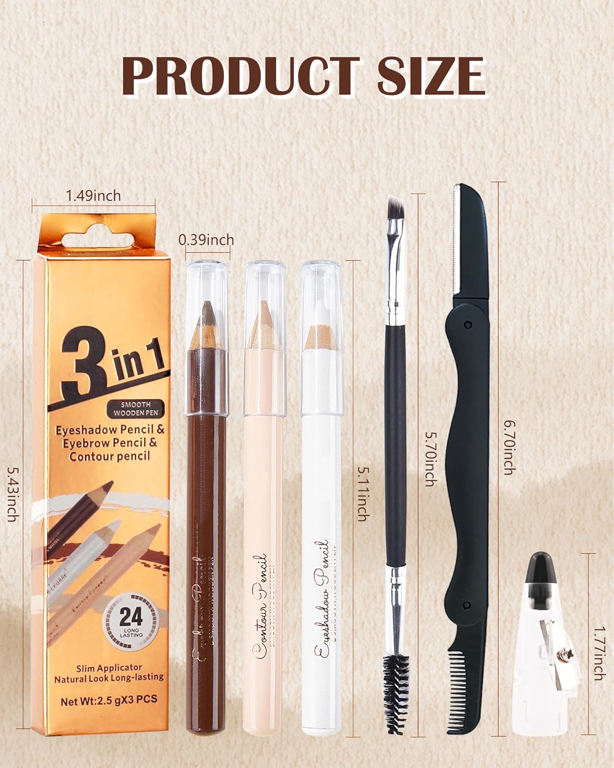 Lápiz de cejas para realzar las cejas, juego de 3 lápices de maquillaje de ojos impermeables de larga duración, lápiz de maquillaje de ojos,