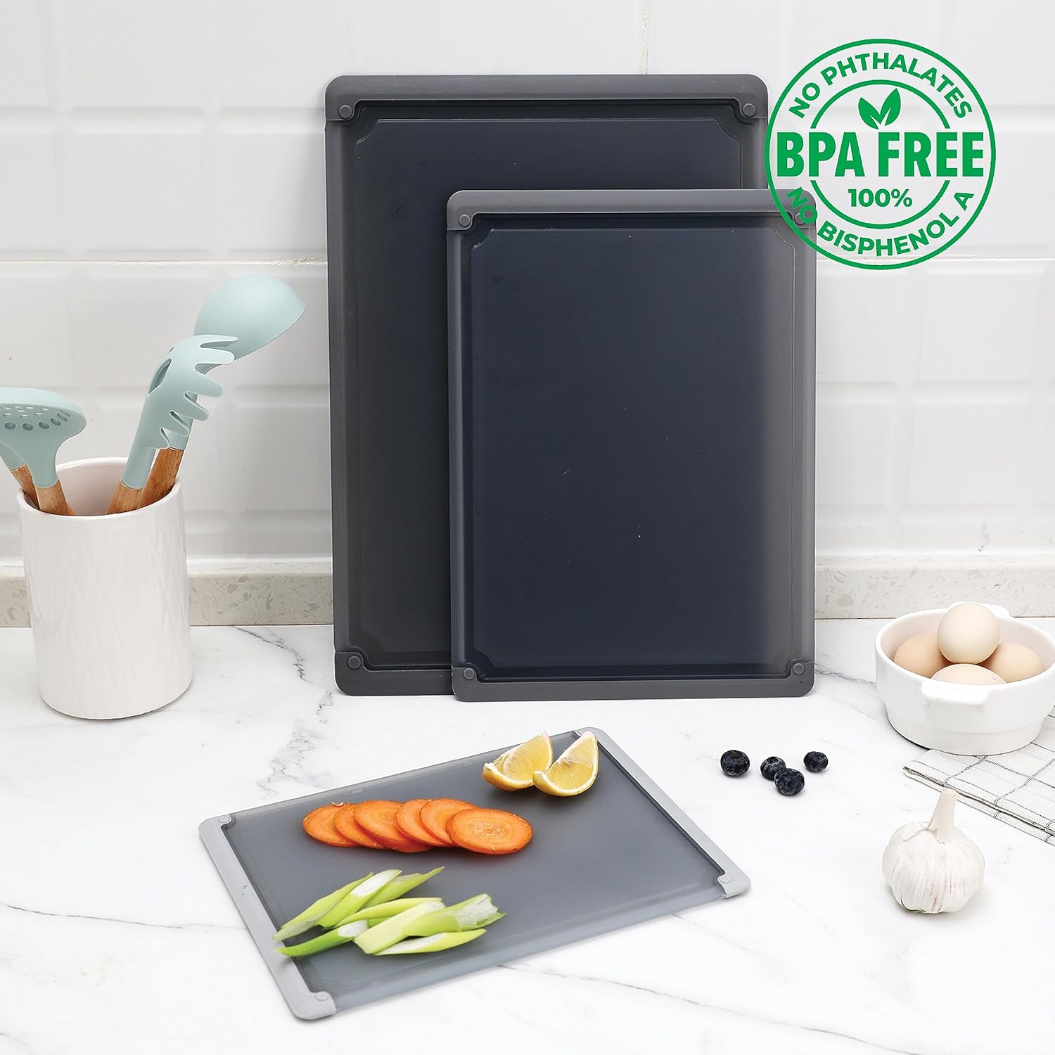 Tablas de cortar para cocina  Juego de tablas de cortar de 3 piezas con ranuras para jugos, tablas de cortar extra grandes, tamaño jumbo, borde de