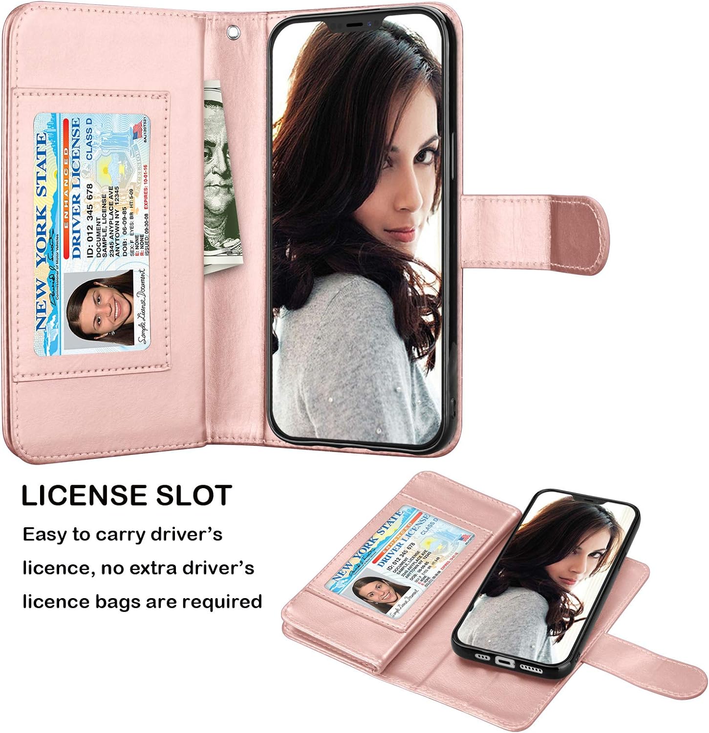 Njjex Funda tipo cartera para iPhone 12 Pro Max de 6.7 pulgadas (2020), 9 ranuras para tarjetas, piel sintética, soporte desmontable, cordón,