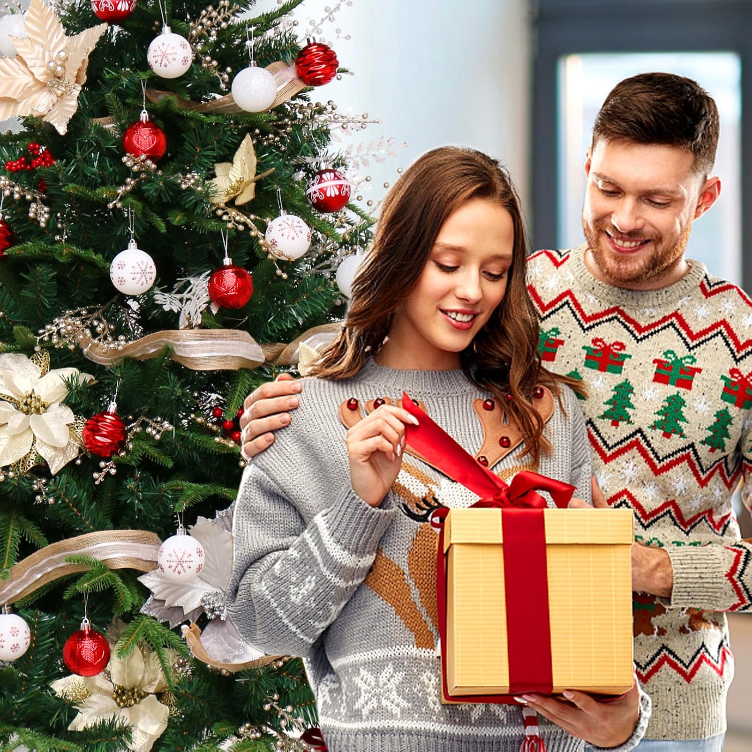 Adornos de bola de árbol de Navidad inastillables de 30 unidades, bolas rojas y blancas de 2.36 pulgadas, juego a granel para decoración de fiestas