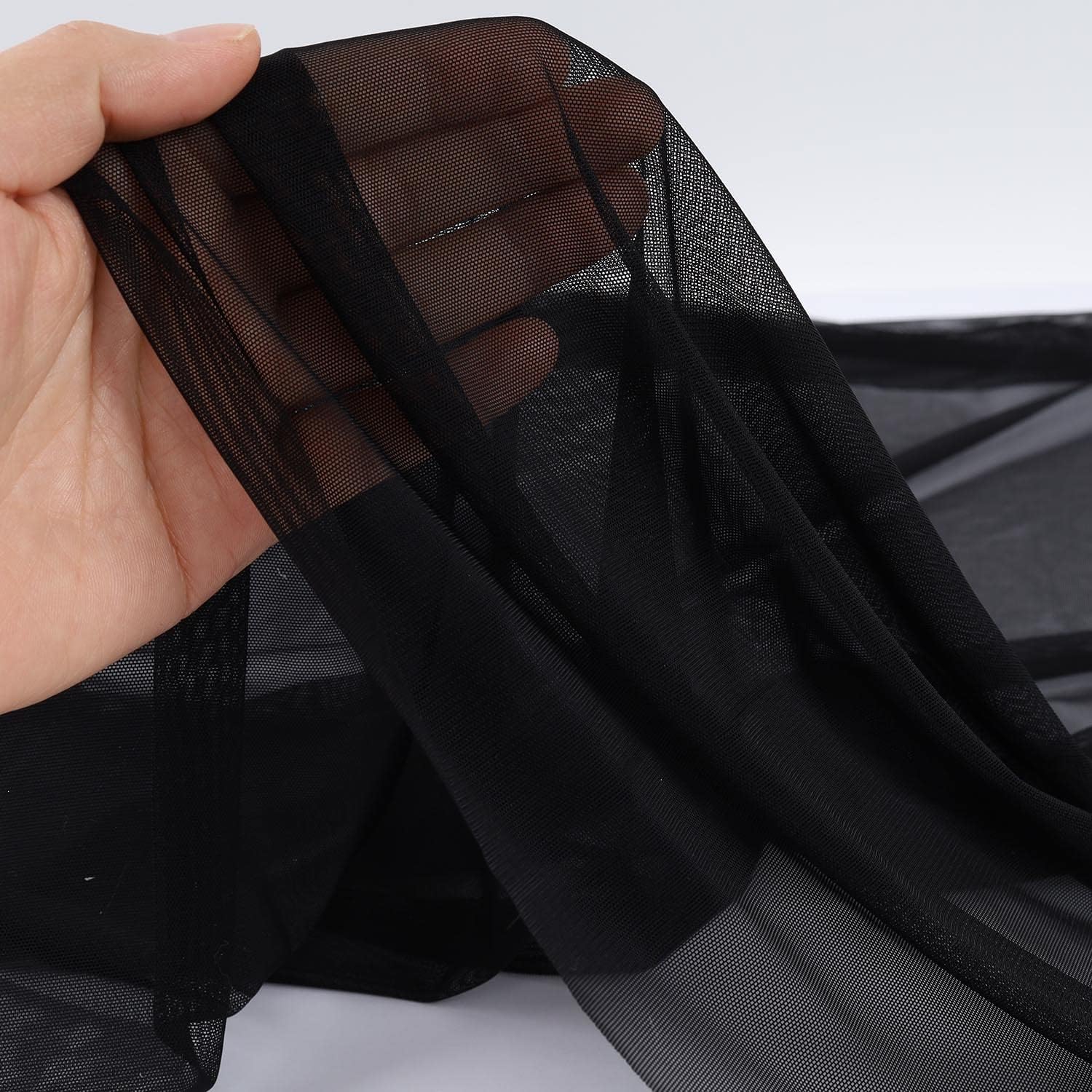 Malla elástica superfina de 4 vías de nailon y elastano, precortada 5 yardas de largo 60 pulgadas de ancho, ligera transparente (negro)