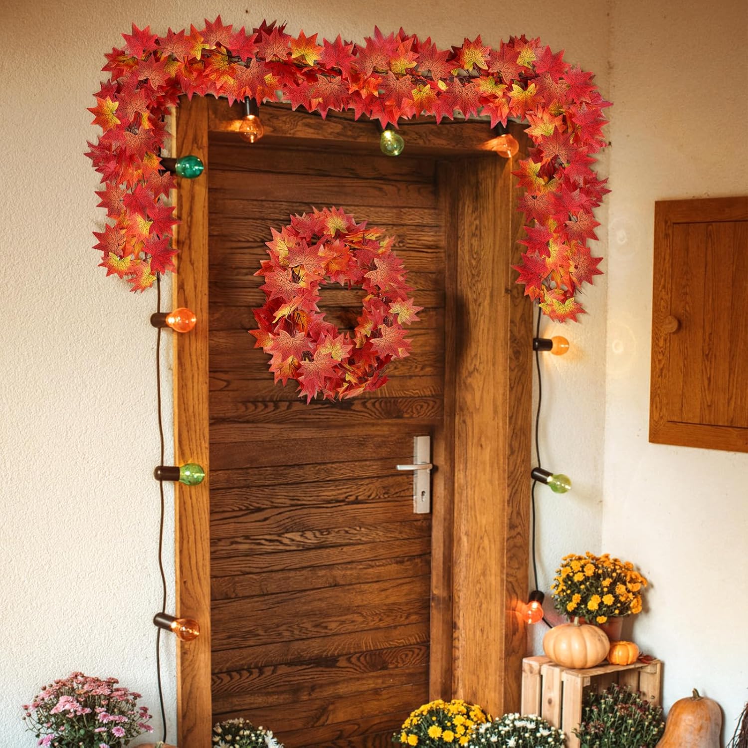 Anftraer – Paquete de 12 guirnaldas de hojas de otoño, guirnalda de vides de otoño artificiales, guirnalda de hojas de arce de otoño, decoración de