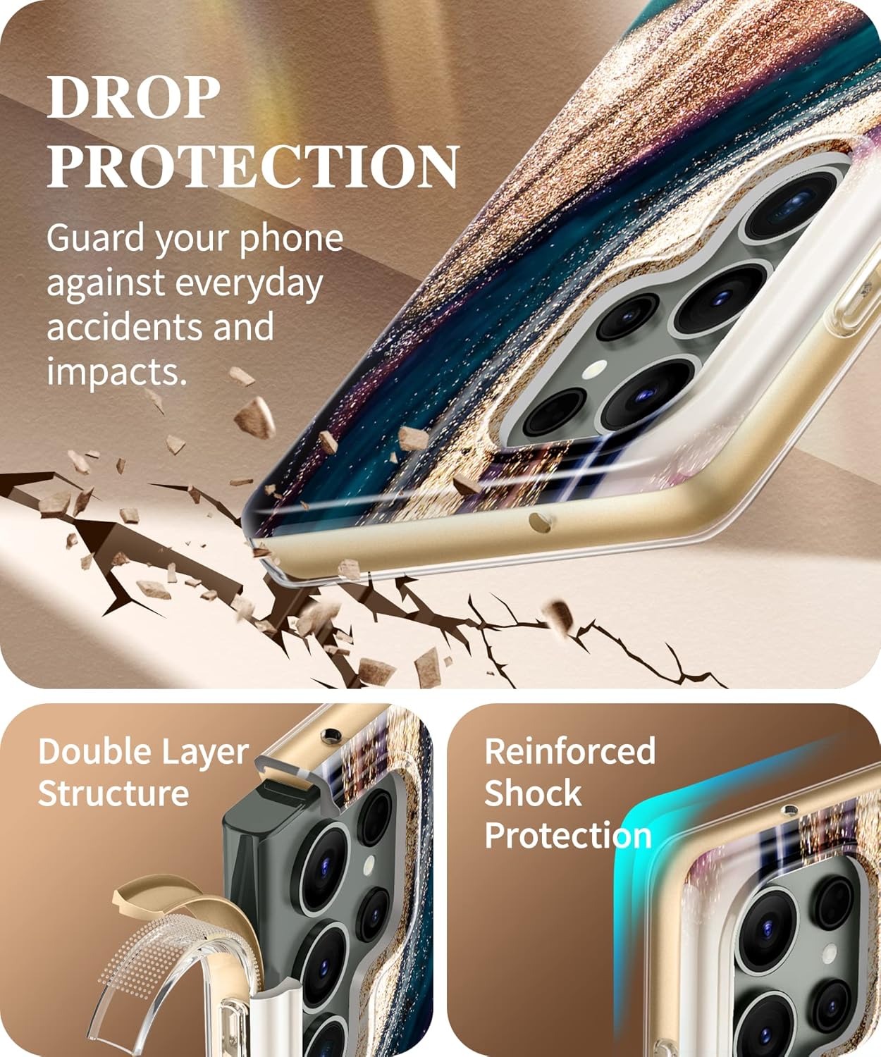 GVIEWIN Funda para Samsung Galaxy S23 Ultra 5G de 6.8 pulgadas, cubierta de lente de cámara grado militar a prueba de golpes, sin protector de