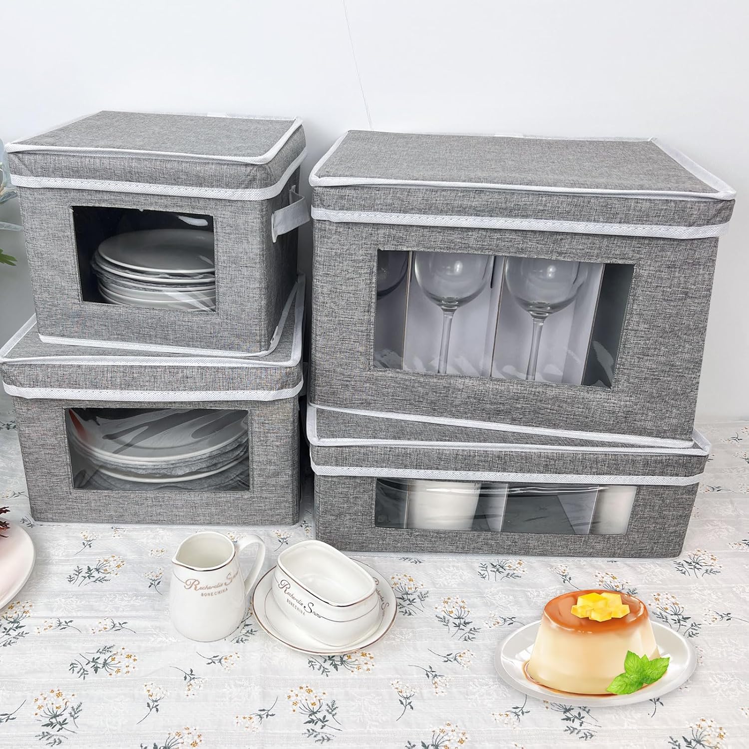 Contenedores de almacenamiento de China  Caja de almacenamiento para copas de vino y taza de café con divisores, recipientes de almacenamiento de