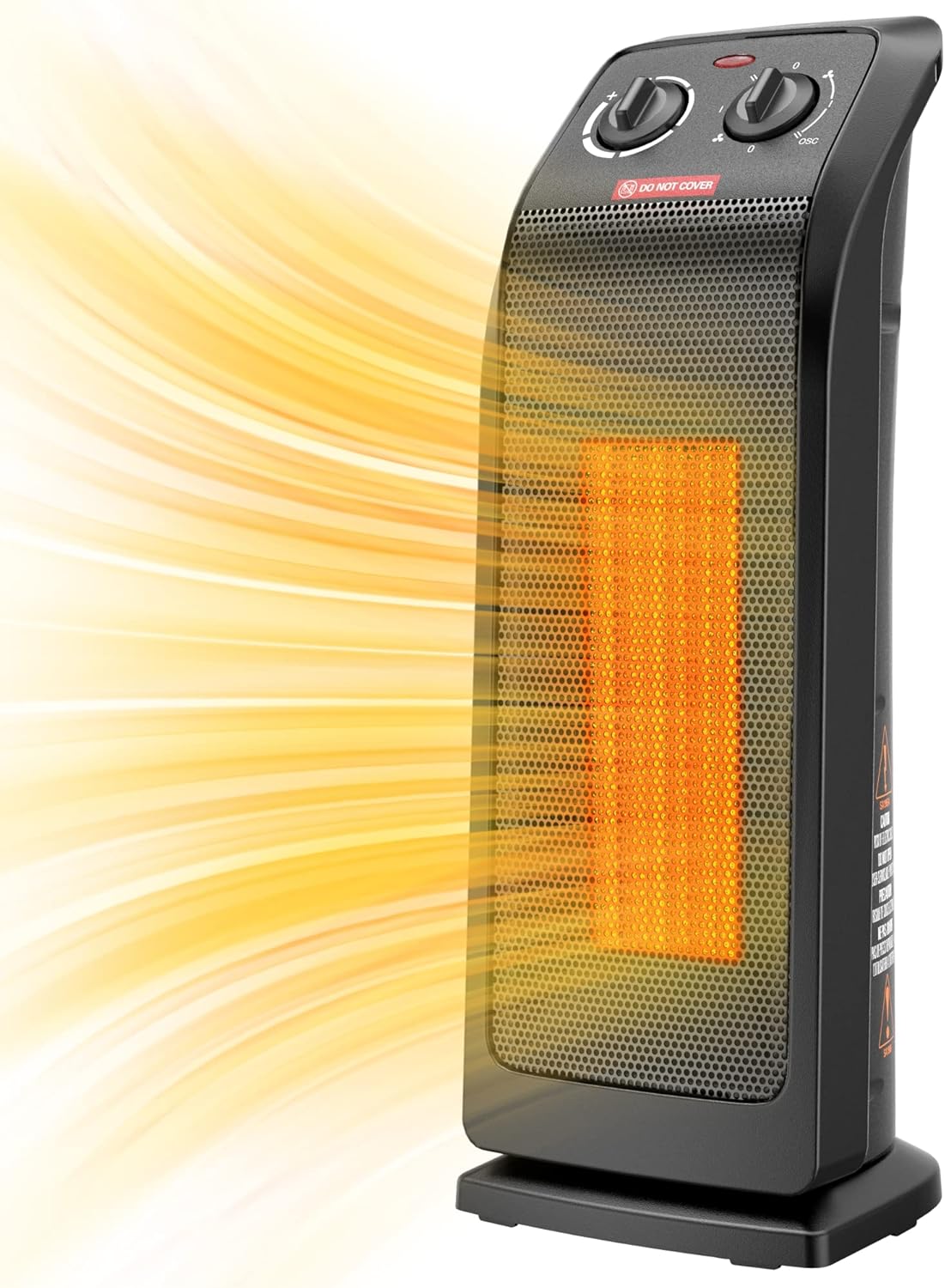 ECOWELL Calentador eléctrico de cerámica de calentamiento rápido de 1500 W con termostato, calentador de torre de 18 pulgadas para uso en