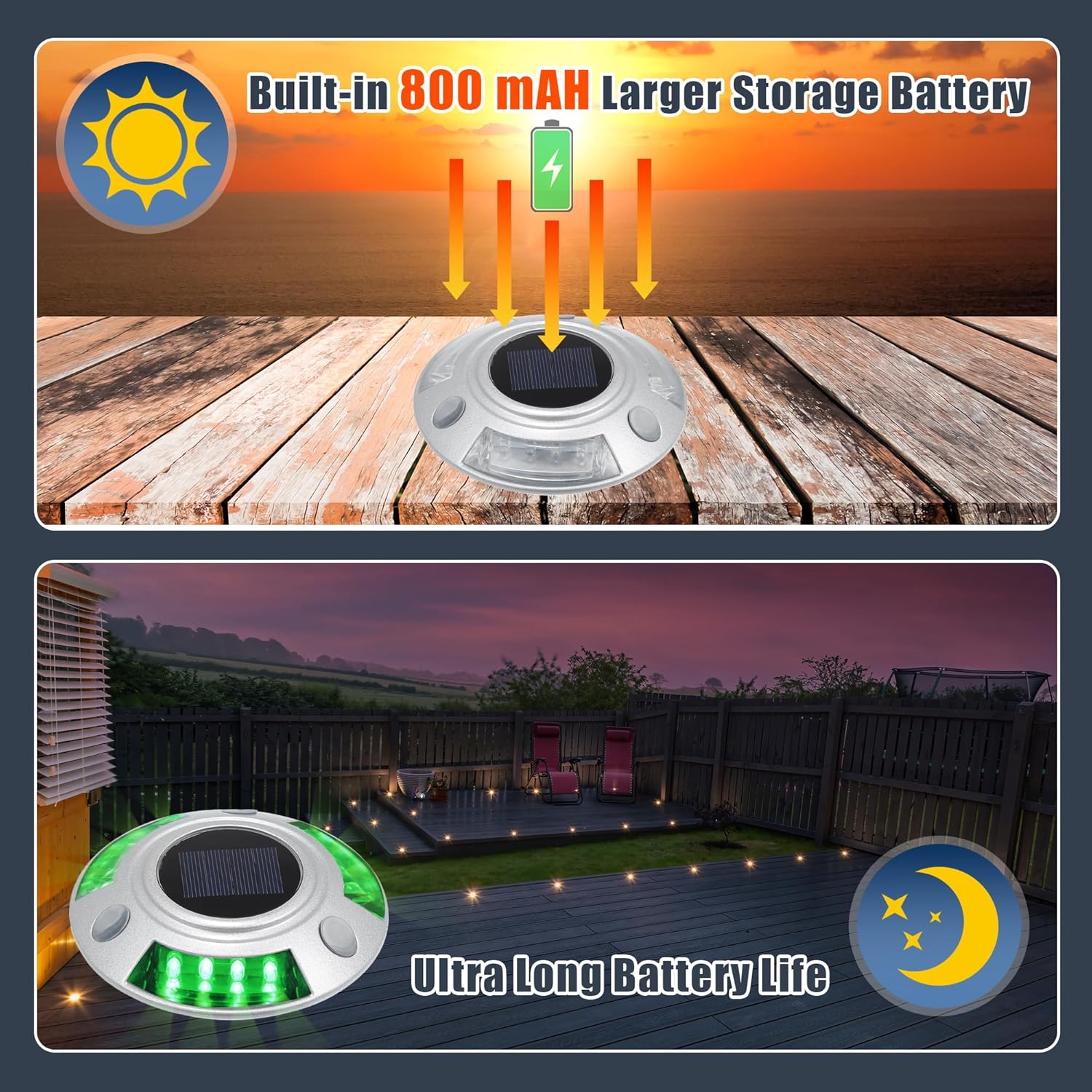 X AUTOHAUX Luces solares impermeables IP67 de 12 LED, 800 MAh, luz de muelle de entrada, luces de camino de conducción alimentadas por energía solar