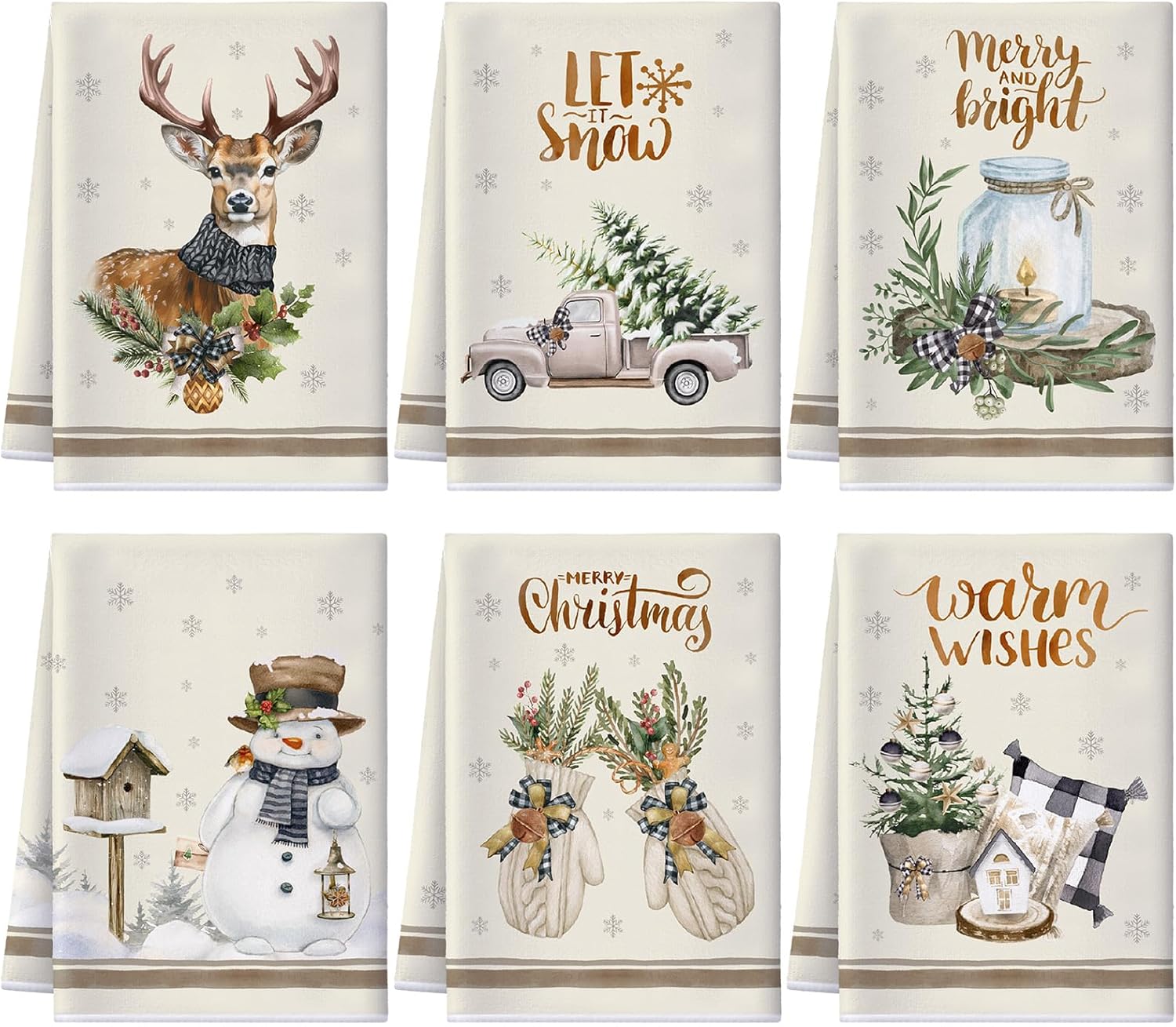 Geyoga 6 paños de cocina de Navidad de 16 x 24 pulgadas, absorbentes, paños de cocina de Navidad, decoración de cocina de Navidad para Navidad,