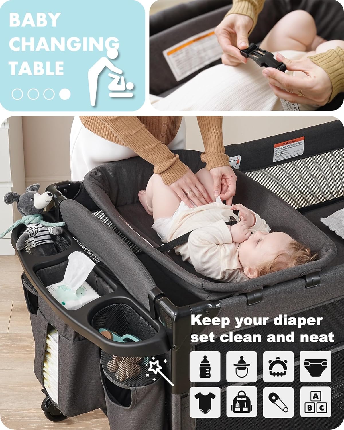 AirClub Moisés 4 en 1 para bebé, cuna para bebé, cama para cuna, patio de recreo, cambiador de pañales portátil, cuna para bebé recién nacido