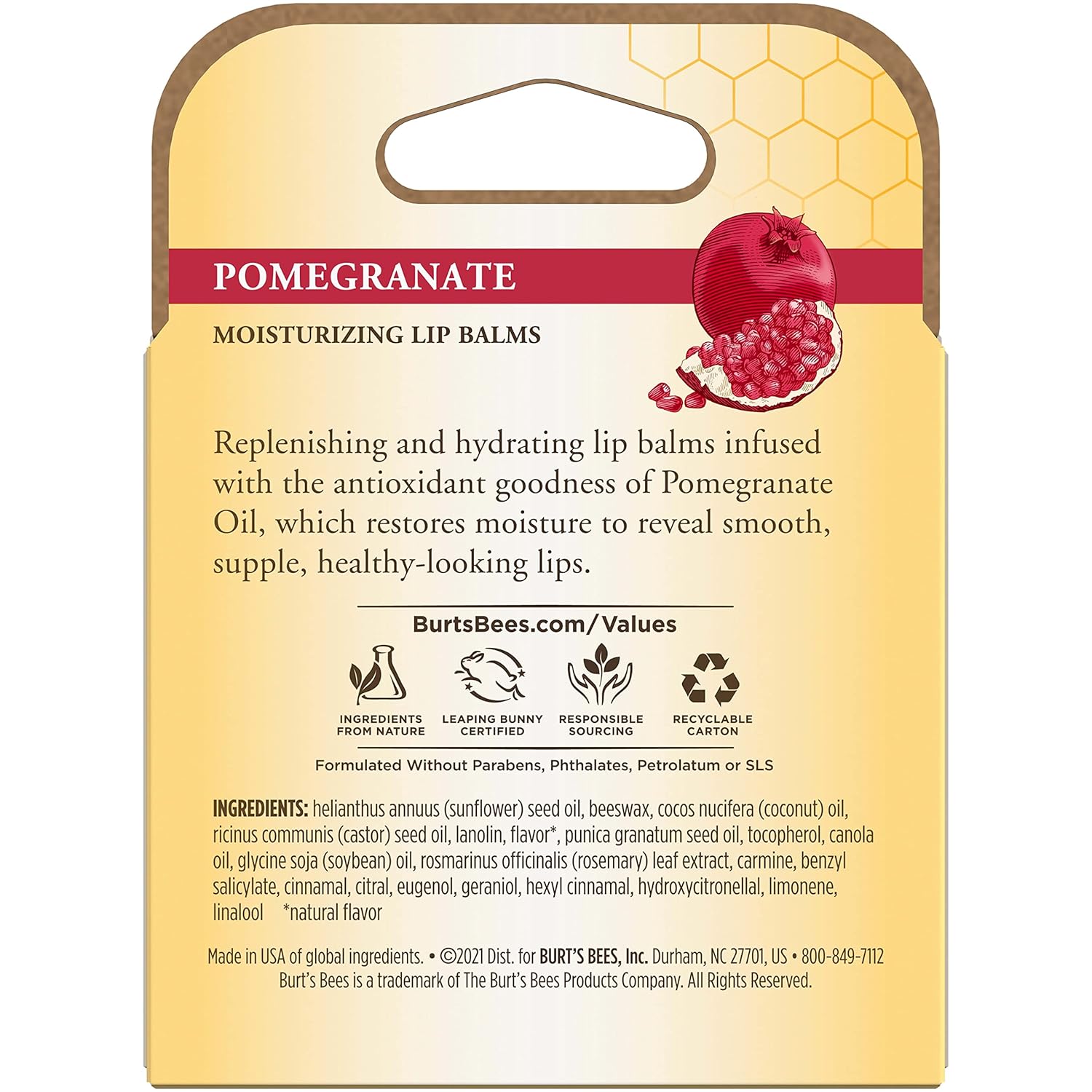 Burt’s Bees – Bálsamo labial, protector labial hidratante, totalmente natural, Original, granada (paquete de 4)
