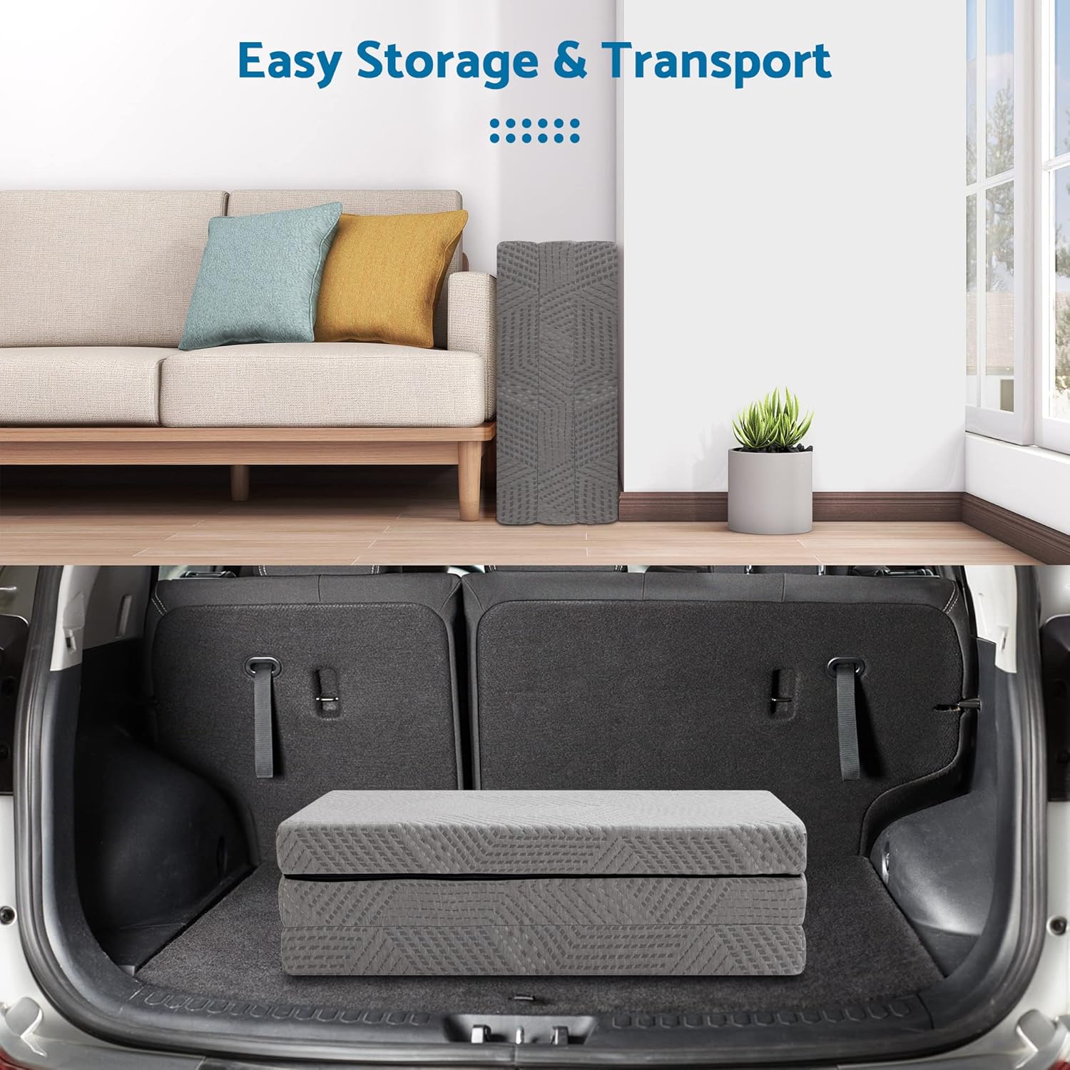 IULULU Colchón plegable, cubrecolchón de espuma viscoelástica de tamaño individual de 4 pulgadas con funda transpirable y lavable, colchón portátil