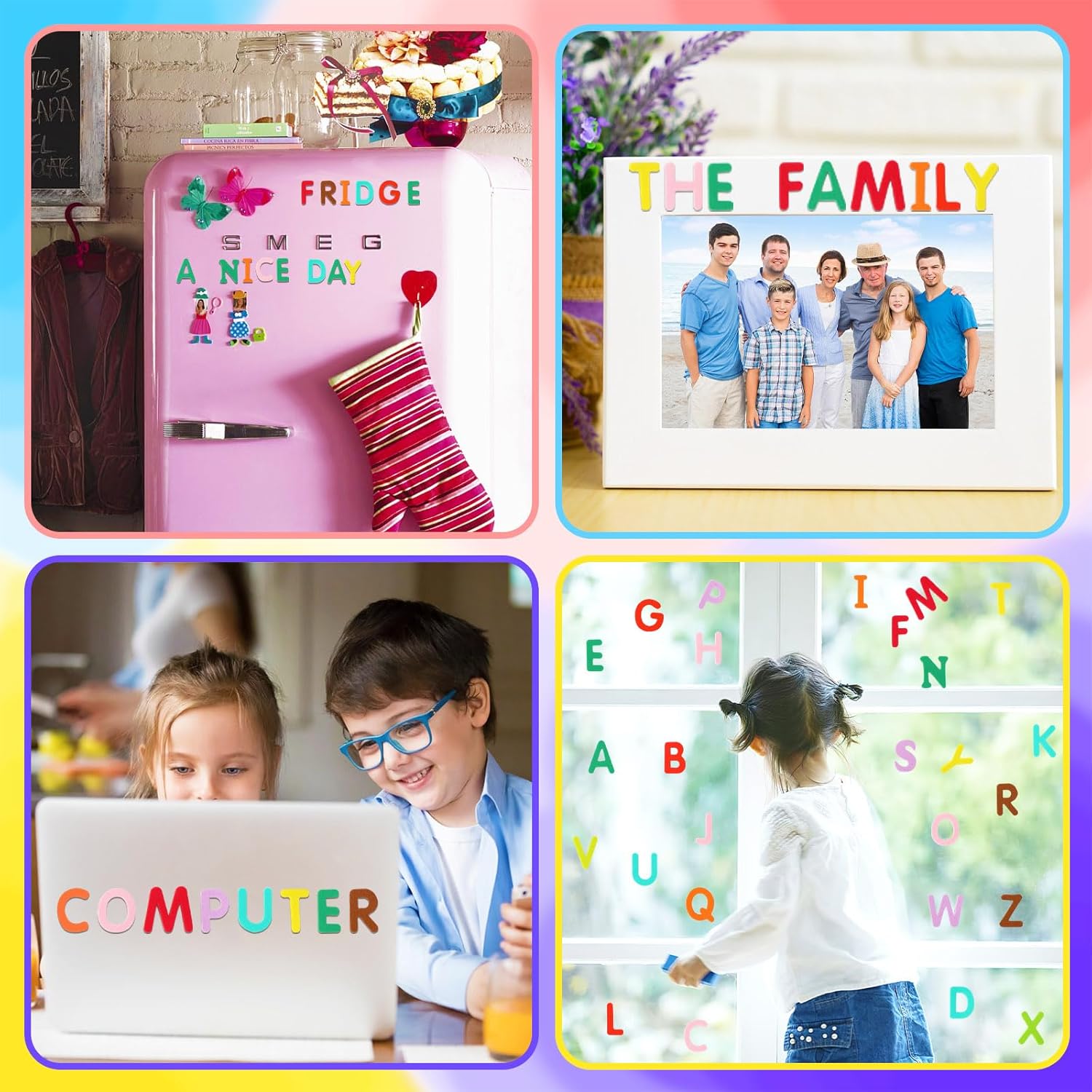 SEPGLITTER Calcomanías de espuma con letras del alfabeto, 600 unidades, coloridas letras del alfabeto A-Z, calcomanías de espuma para niños,