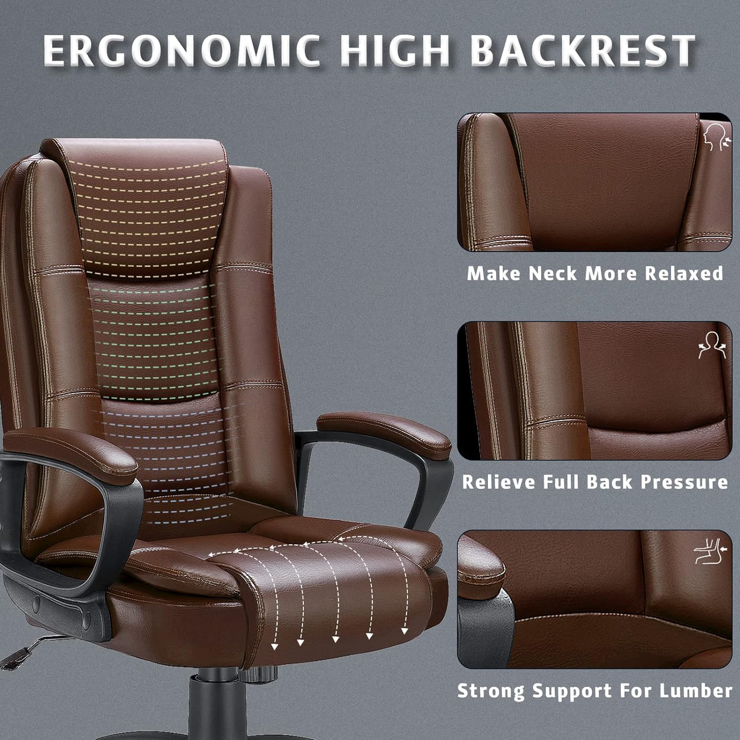LEMBERI Silla de escritorio de oficina, silla ejecutiva gerencial grande y alta, silla de computadora con respaldo alto, sillas ergonómicas de piel