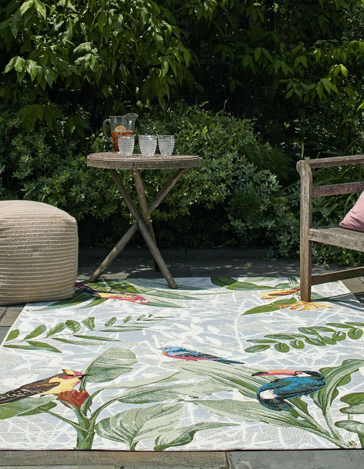 Unique Loom Outdoor Botanical Collection – Alfombra de área – Chanticleer (4 pies 1 pulgada x 6 pies 1 pulgada rectangular, multicolor, azul)