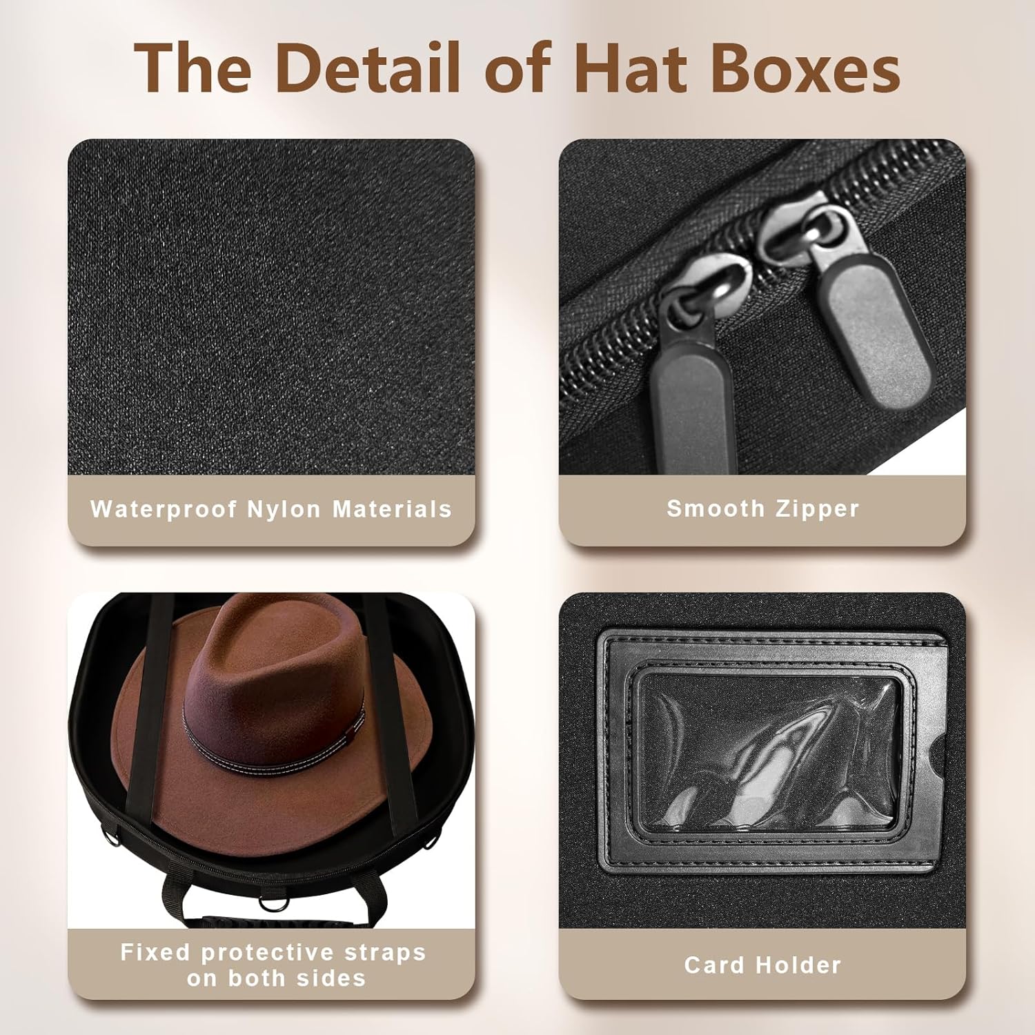 Funda de transporte para sombreros de viaje, caja de almacenamiento antipresión para sombreros con asa de transporte, correas de hombro y equipaje,