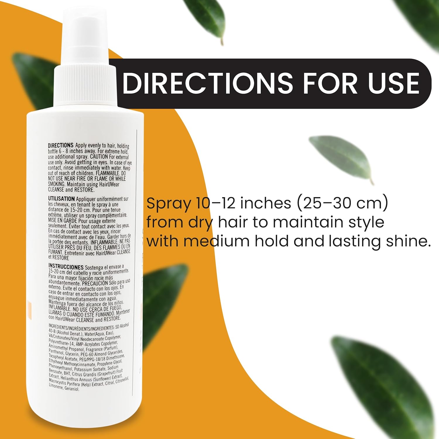 HairUWear- Spray de peinado “Shape” de sujeción media para pelucas y extensiones de cabello, 8 onzas
