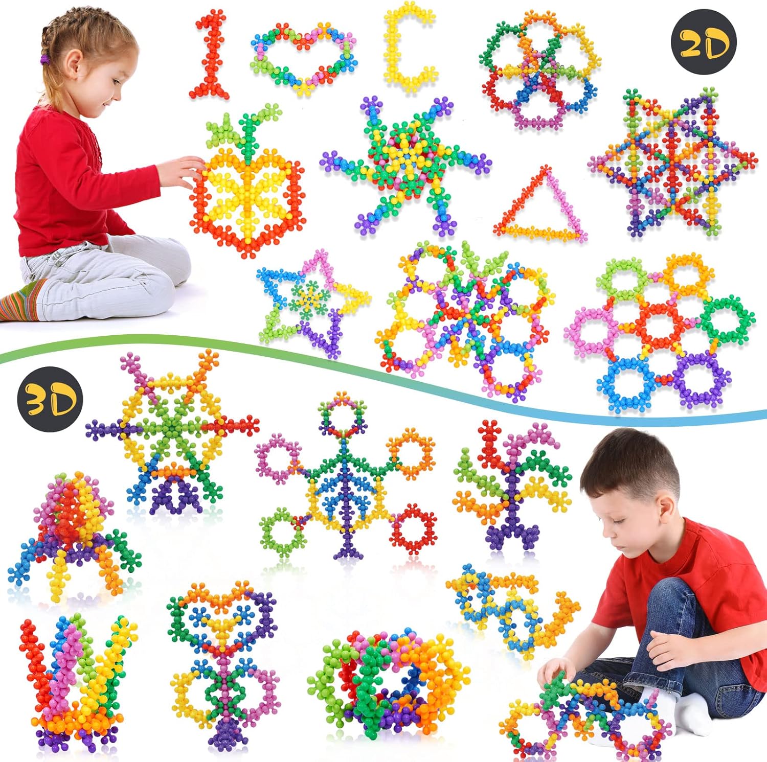 COUOMOXA Juego de 120 piezas de bloques de construcción entrelazados con clip, juguete educativo STEM temprano para niños y niñas de 3, 4, 5, 6, 7,