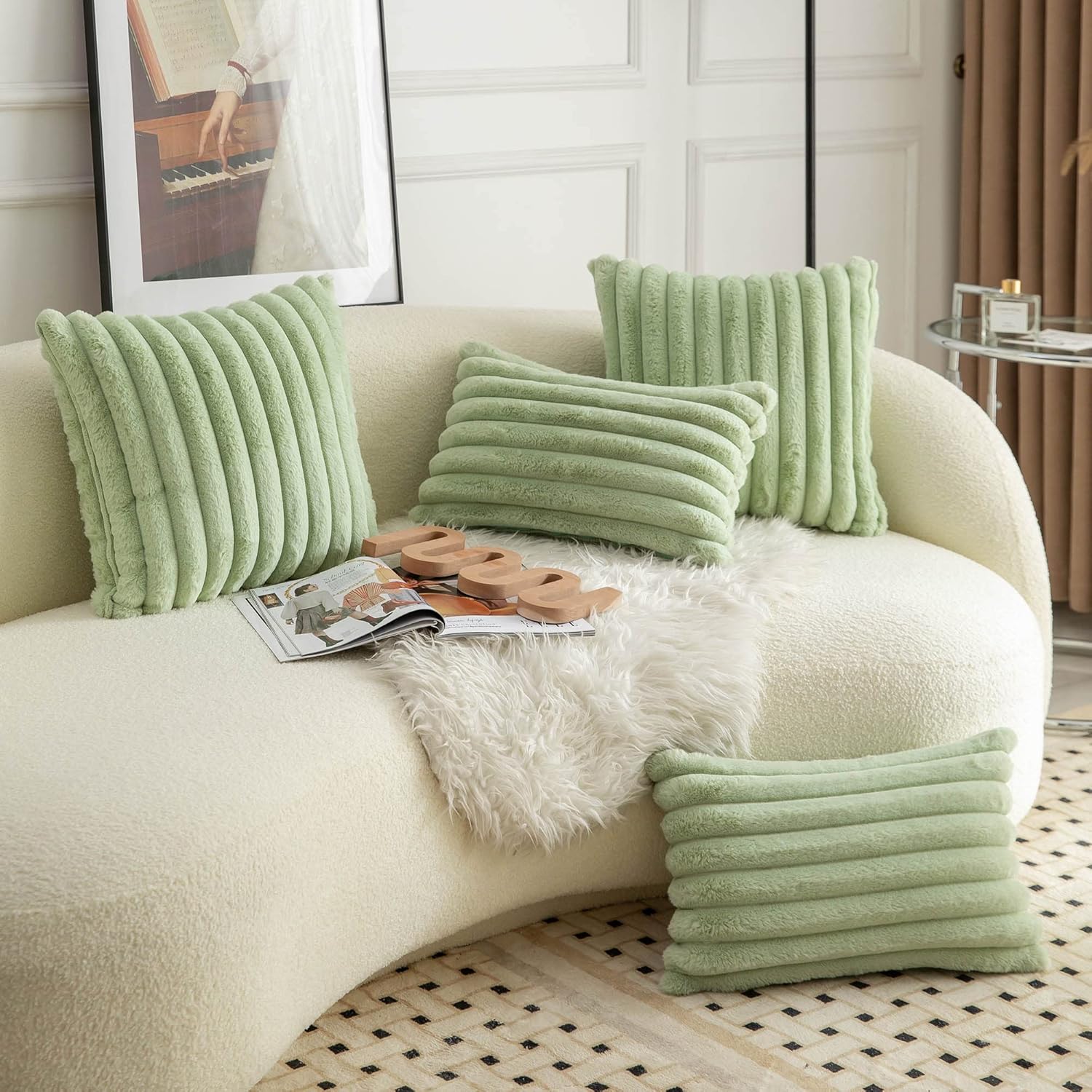 Neelvin Fundas de almohada decorativas de piel sintética de doble cara para sofá, dormitorio, automóvil