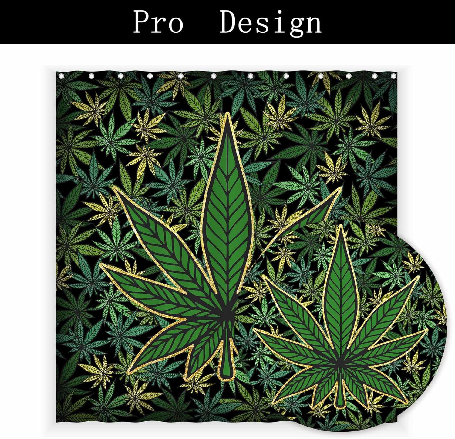 Cortina de ducha de hojas verdes de marihuana para baño, planta de cannabis, impermeable, tela de poliéster, bañeras, decoración del hogar con 12