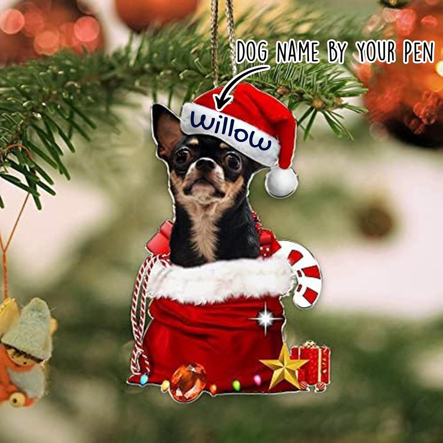 Adorno negro para árbol de Navidad de Chihuahua, decoración de Navidad de perro Chihuahua negro, adorno para árbol de Navidad para perro chihuahua,
