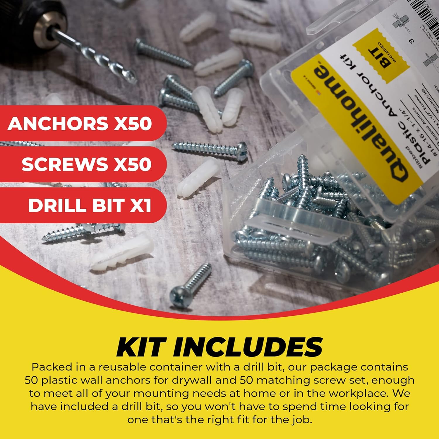 Qualihome Kit de anclaje de plástico acanalado para paneles de yeso, anclajes de pared y tornillos para paneles de yeso, incluye anclajes y
