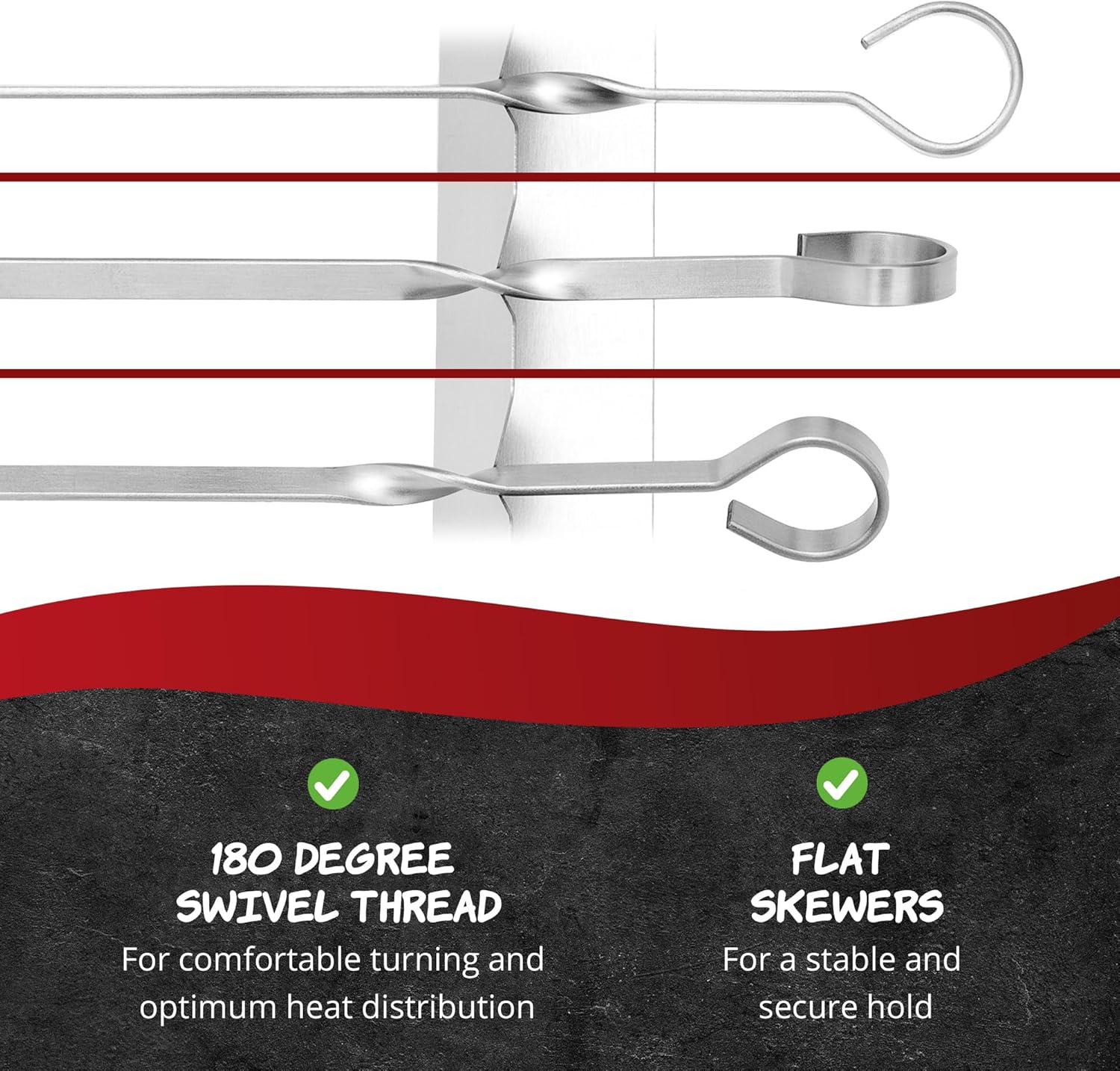 Tastysmoke Brochetas de alta calidad para brochetas y parrilla con estante  6 pinchos planos largos de acero inoxidable  Brochetas reutilizables