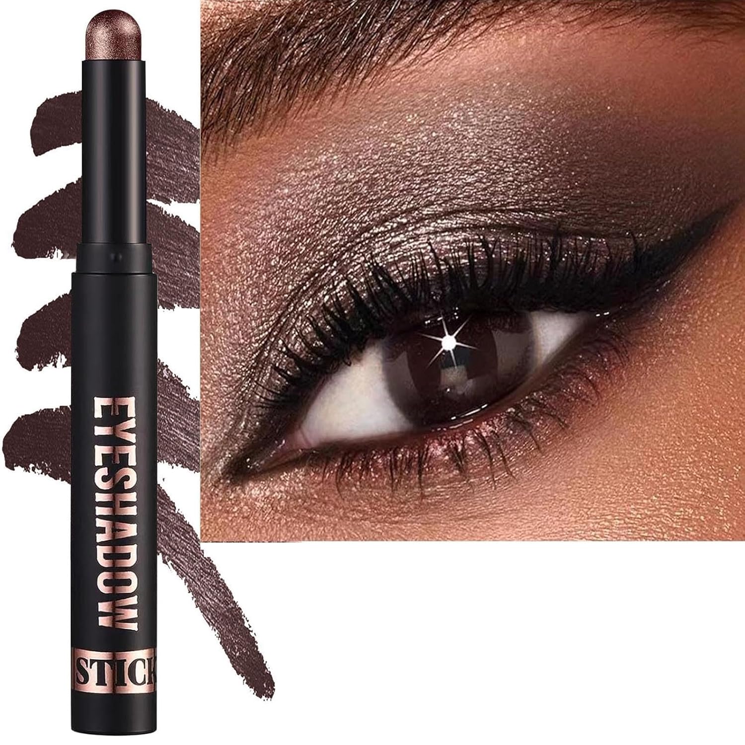 Metiplou Sombra de ojos en barra impermeable con esponja mezcladora, aplicación duradera y sin esfuerzo, fórmula a prueba de manchas y arrugas,