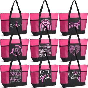 Set de regalo de concientización sobre el cáncer de mama para mujeres, bolsas de mano con letrero de cinta rosa Set de regalo de concientización sobre el cáncer de mama para mujeres, bolsas de mano con letrero de cinta rosa