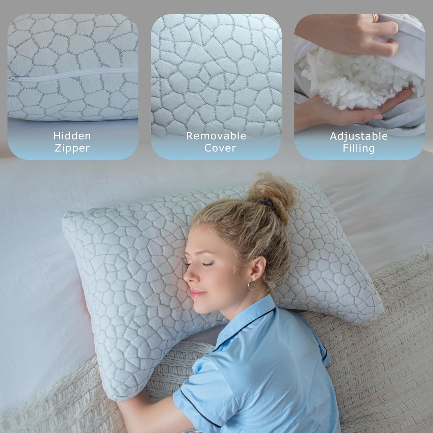 Pharmedoc Almohadas de espuma viscoelástica – Almohada para dormir de lado – Almohada curvada – Almohada arqueada – Almohada de cuello para aliviar