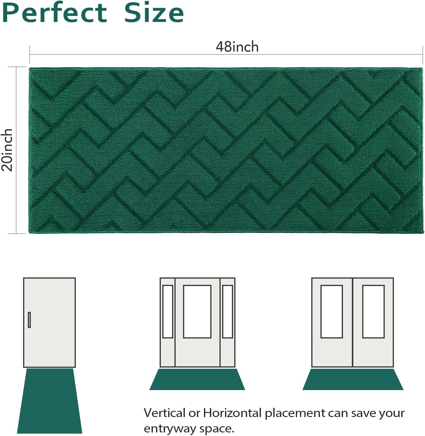 hicorfe Tapete para interiores, tapete para puerta delantera y trasera, parte trasera de goma, 20 x 48 pulgadas, antideslizante, absorbente,