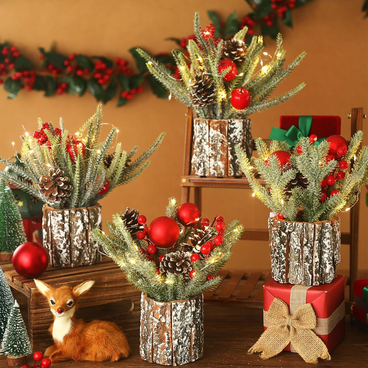 4 piezas de árbol de Navidad pequeño de 13.8 x 11.8 pulgadas, mini decoración de árbol de Navidad artificial de mesa, mini árbol de Navidad con