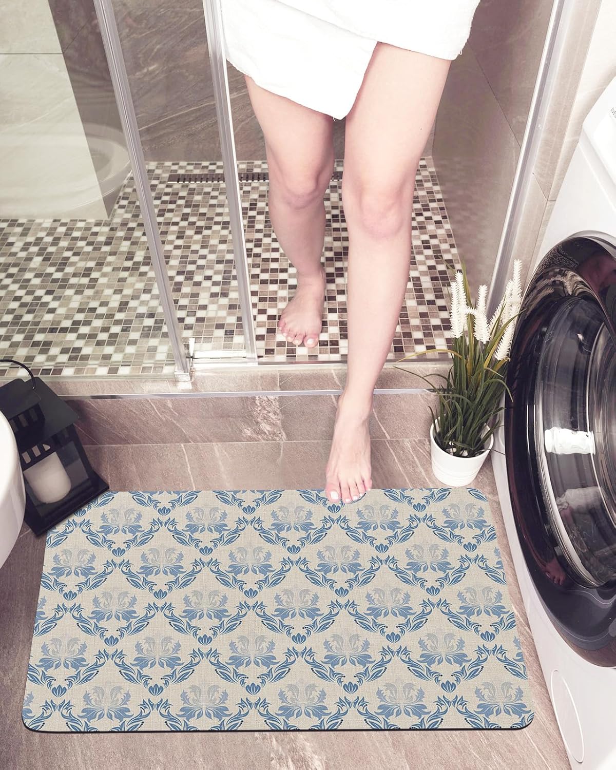 Tapete de baño azul europeo para bañera, antideslizante, de secado rápido y absorbente, tierra de diatomeas, fregadero de cocina, ducha, lavable,