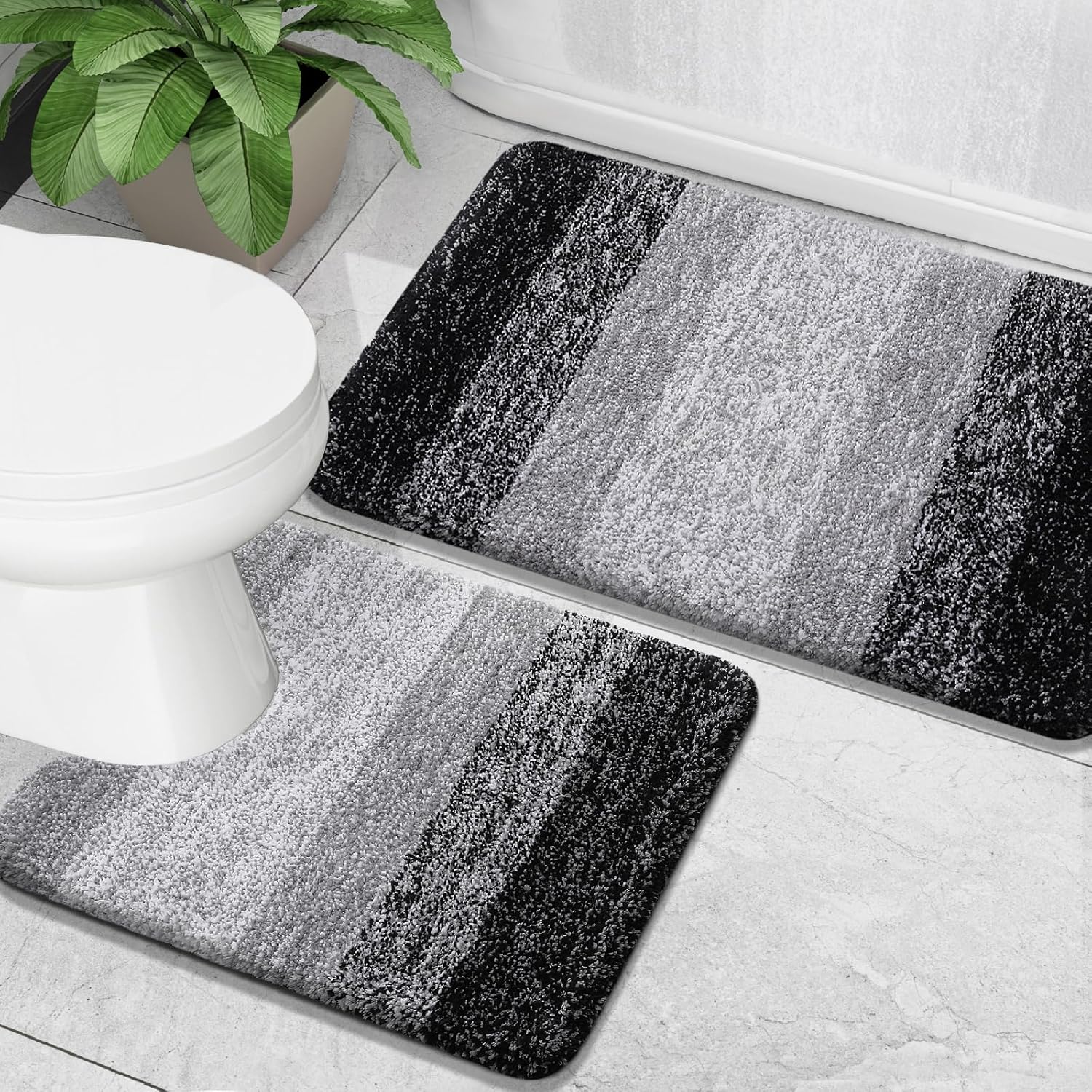 OLANLY Juego de 2 alfombras de baño y alfombras de baño ombré, tamaño 47 x 24 pulgadas y juego de alfombras de baño 30 x 20 + 24 x 20 pulgadas,