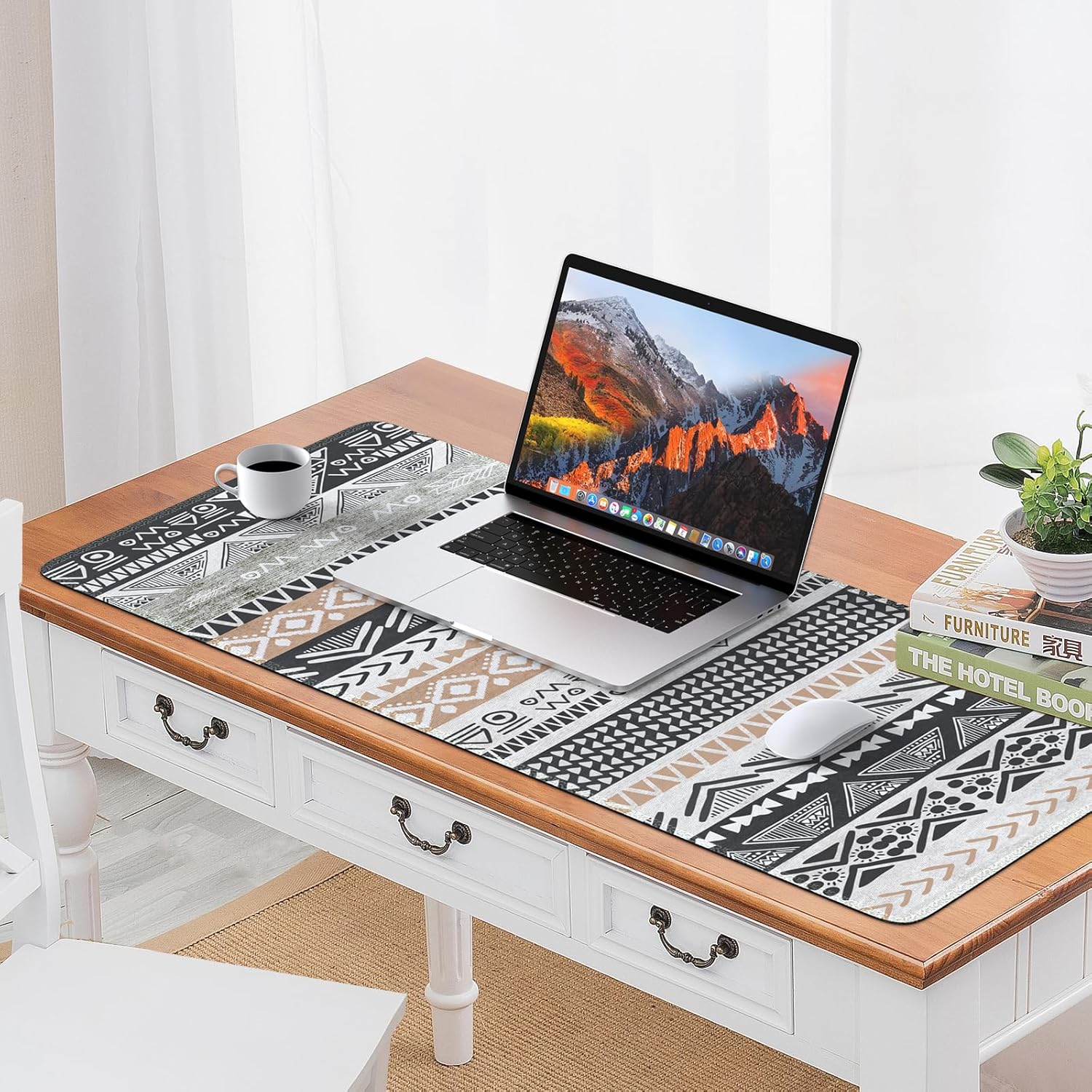 iLeadon Tapete de escritorio, tapete grande bohemio para mouse para escritorio, alfombrilla de teclado extendida XXL, alfombrilla de mouse para
