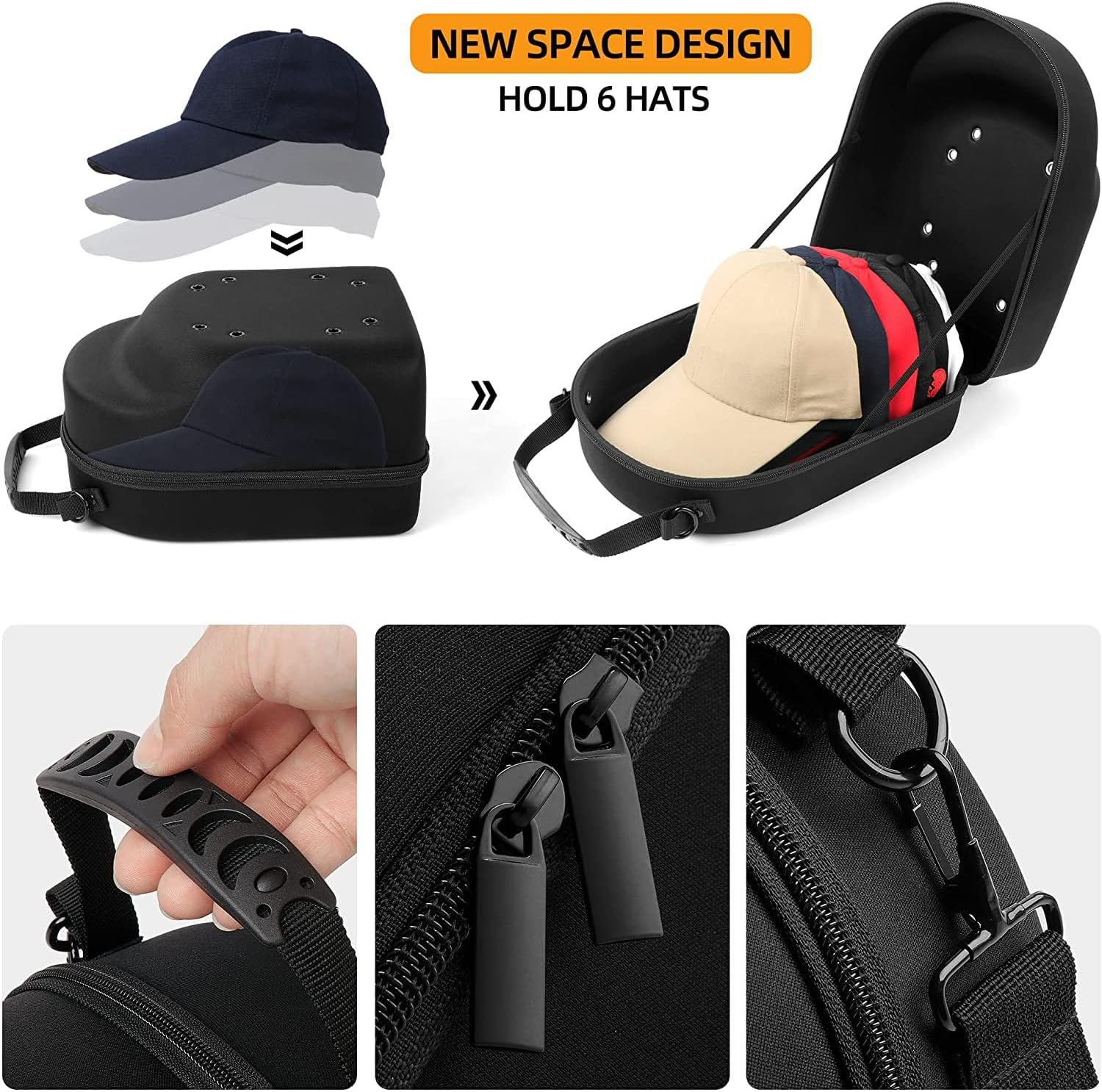 Estuche rígido de viaje para gorras, bolsa de almacenamiento para gorras de béisbol, almacenamiento de gorras para gorras de béisbol con asa de
