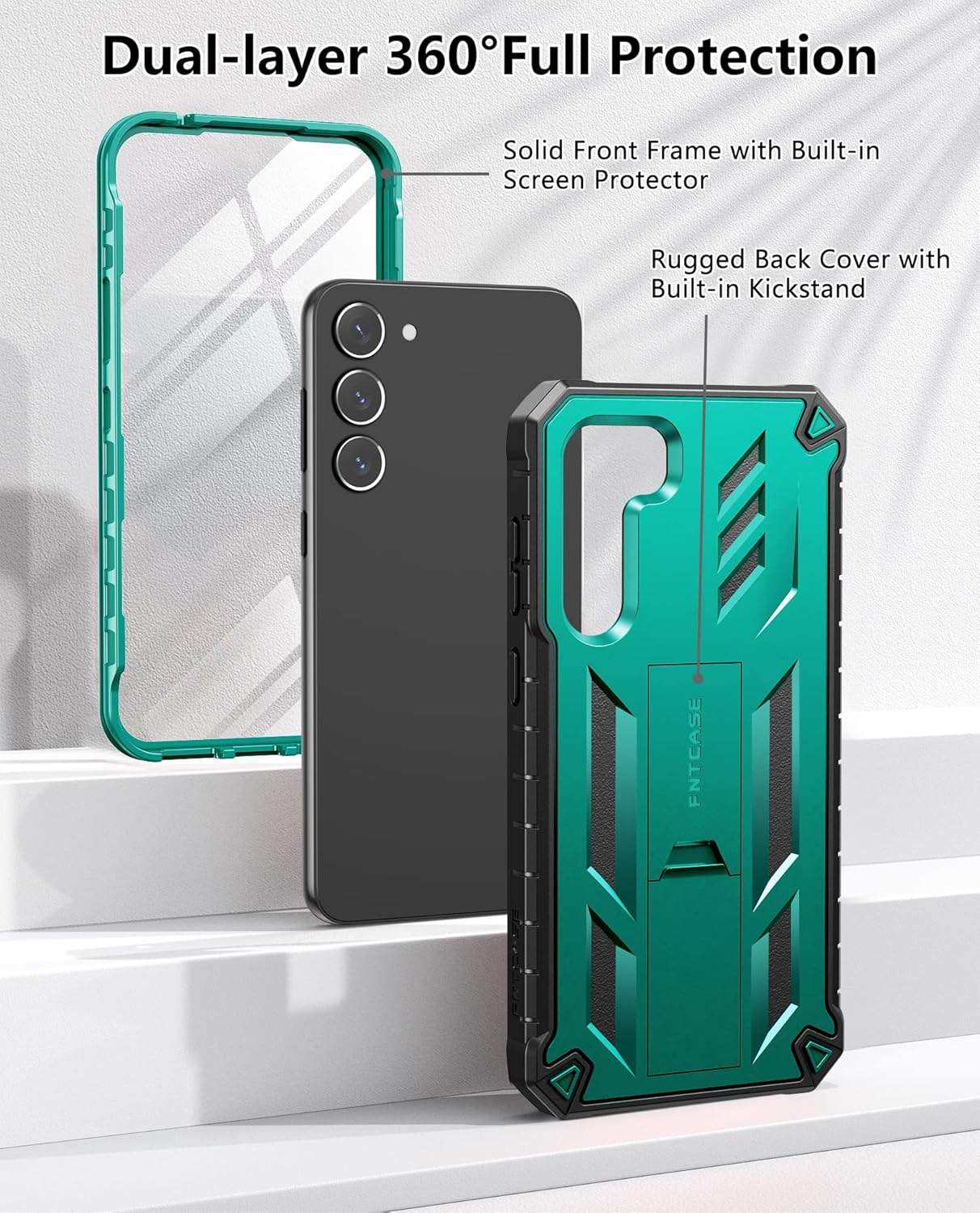 FNTCASE Funda para Samsung Galaxy S23+Plus funda protectora texturizada de doble capa y carcasa de TPU resistente con soporte  Protección contra
