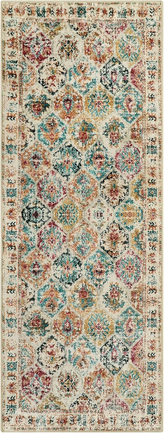 Lahome Alfombras de pasillo de cocina antideslizantes, lavables, suaves con respaldo de goma, enrejado marroquí de pelo bajo, alfombra de interior