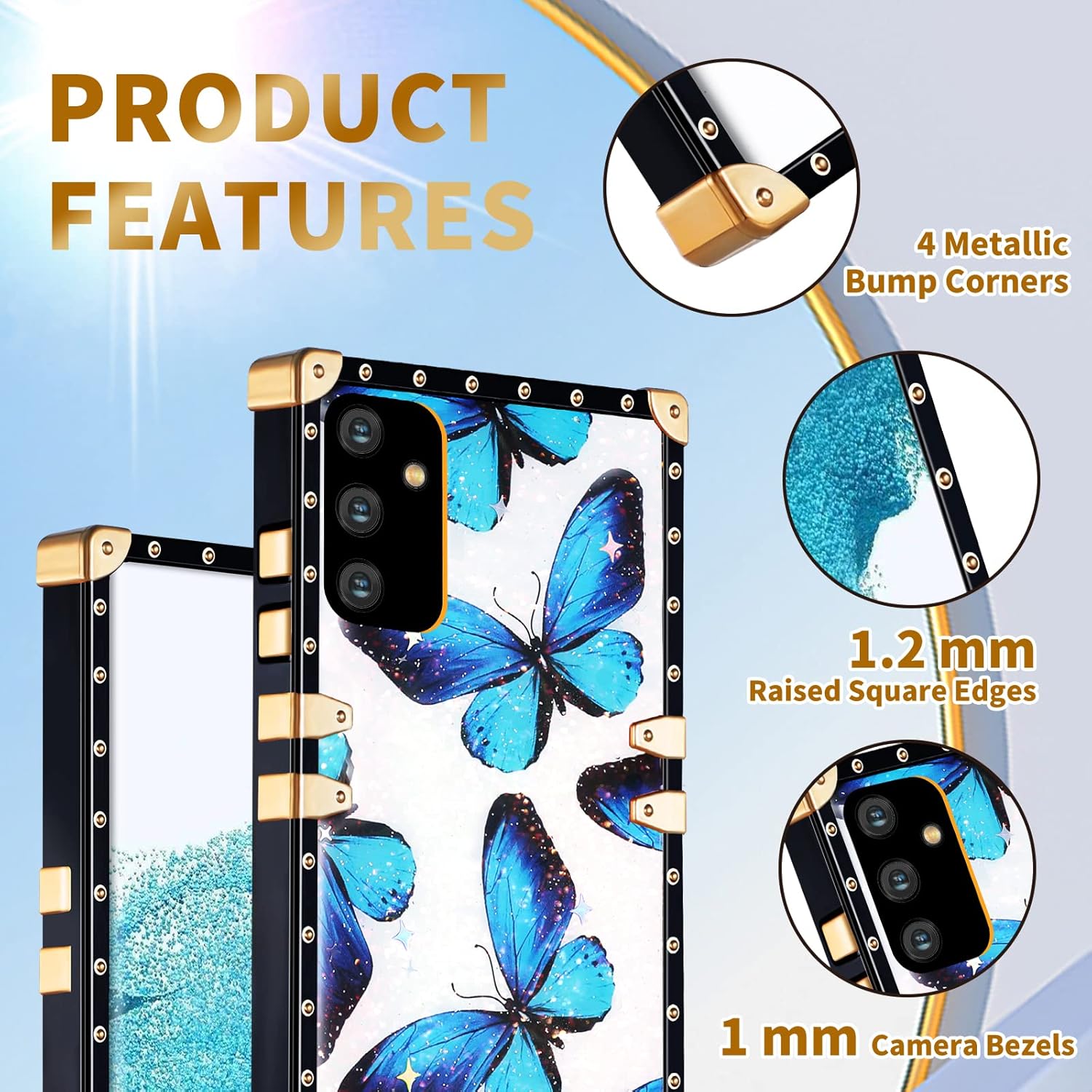 Loheckle Funda para Samsung Galaxy A13 5G para mujer, funda cuadrada de diseñador para Samsung Galaxy A13 5G con soporte de anillo y cordón,