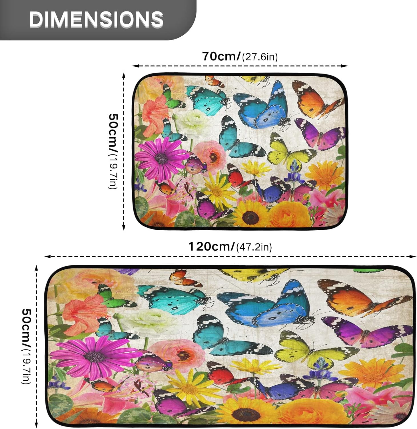 Juego de 2 alfombras de cocina de flores de primavera, diseño de girasol, tapete lavable perfecto para sala de estar, dormitorio, entrada