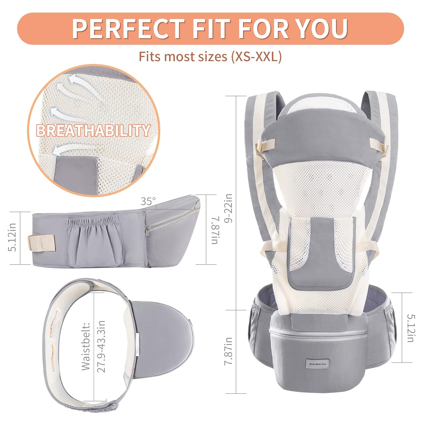 Portabebés para recién nacidos a niños pequeños, 6 en 1 con asiento de cadera completo para todas las estaciones, mochila ajustable y extraíble con