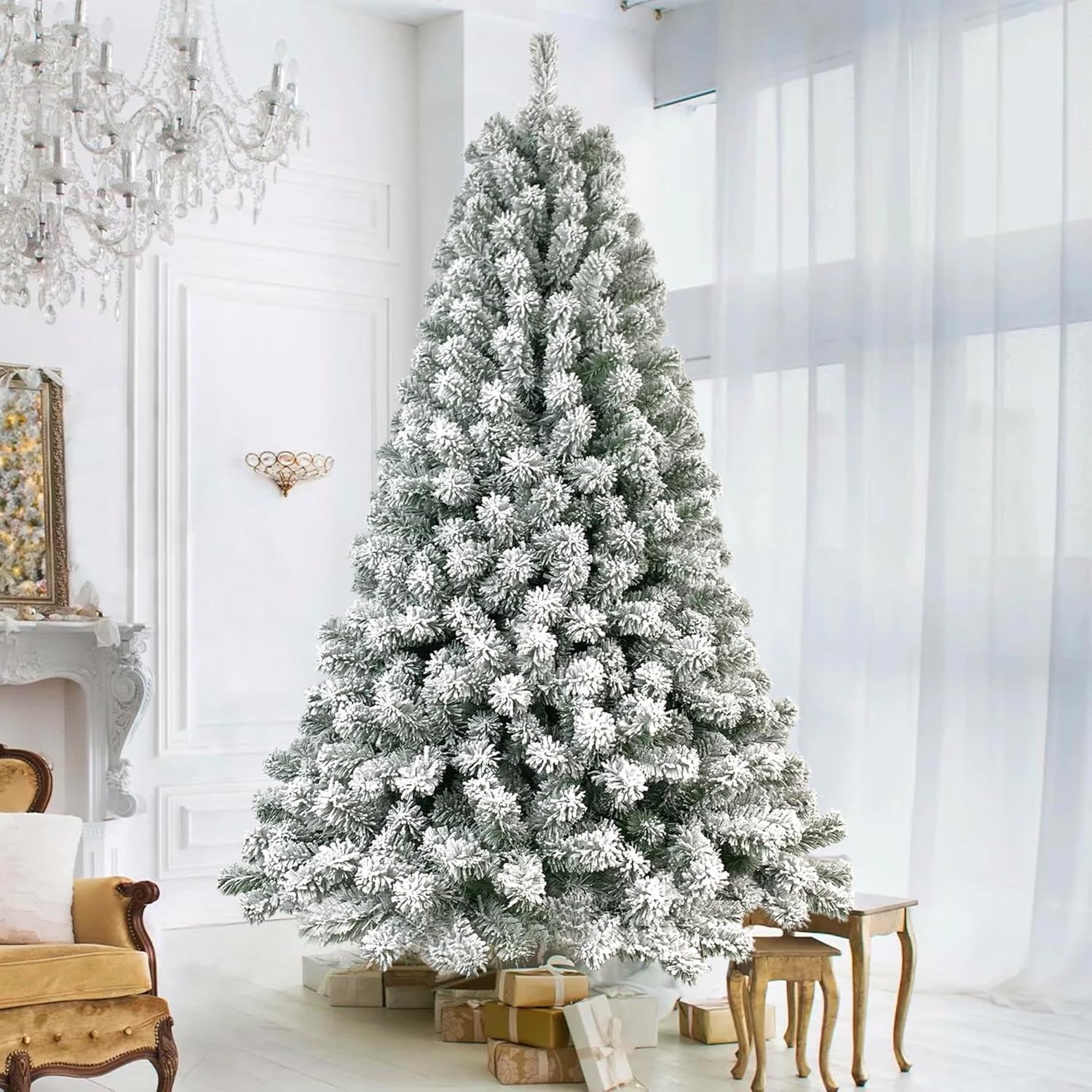 Árbol de Navidad artificial de pino de elwood flocado sin luz de 6 pies, decoración festiva