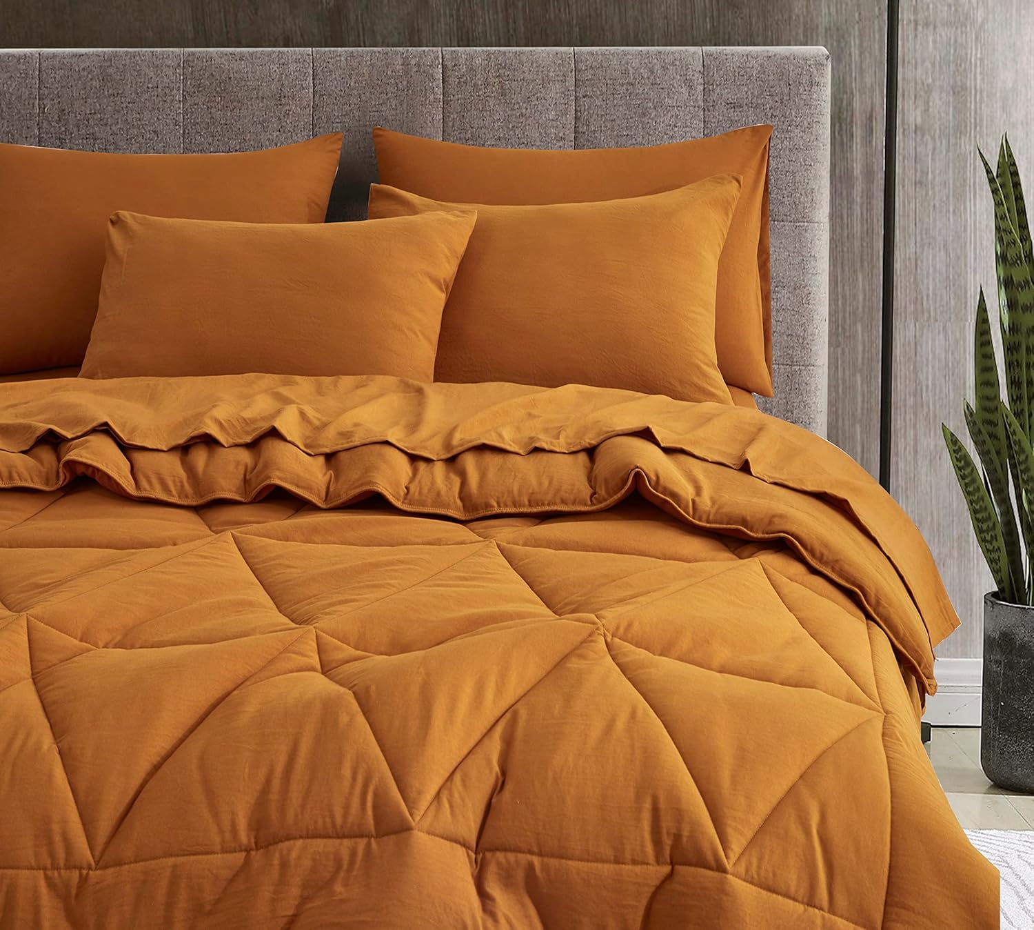 Chezmoi Collection Jasper – Juego de ropa de cama individual en una bolsa, 5 piezas, acolchado geométrico, suave, lavado, de microfibra de doble