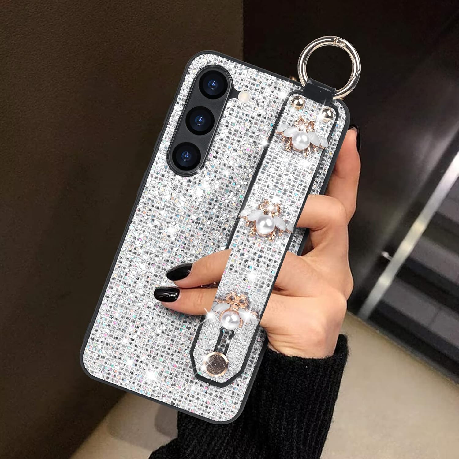 Guppy Compatible con Samsung Galaxy S23 Plus Bling Stand Case, Luxury Sparkle Bling Funda protectora con soporte y correa de mano, correa de muñeca