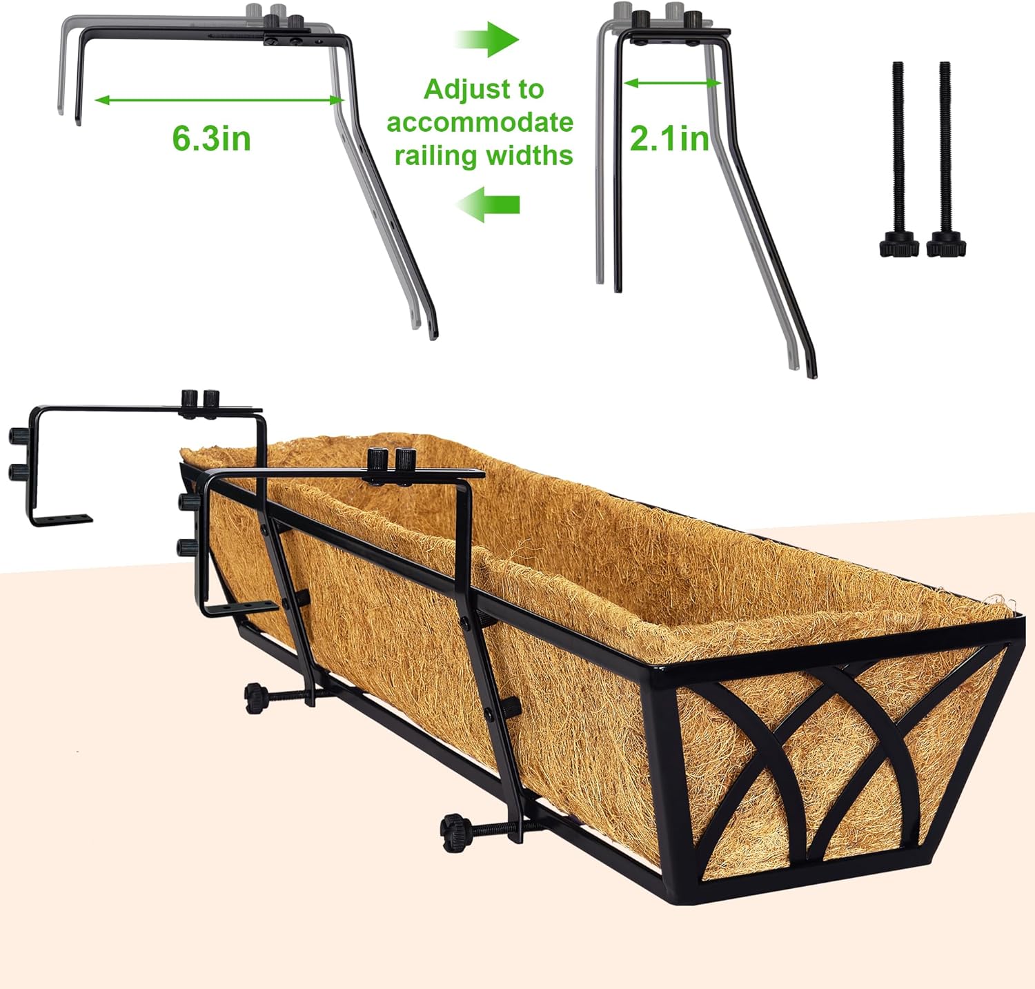 HFHOME Maceta de 24 pulgadas para ventana, incluye forro de coco, caja de ventana de 24 pulgadas de diámetro con forros de fibra de coco, cesta