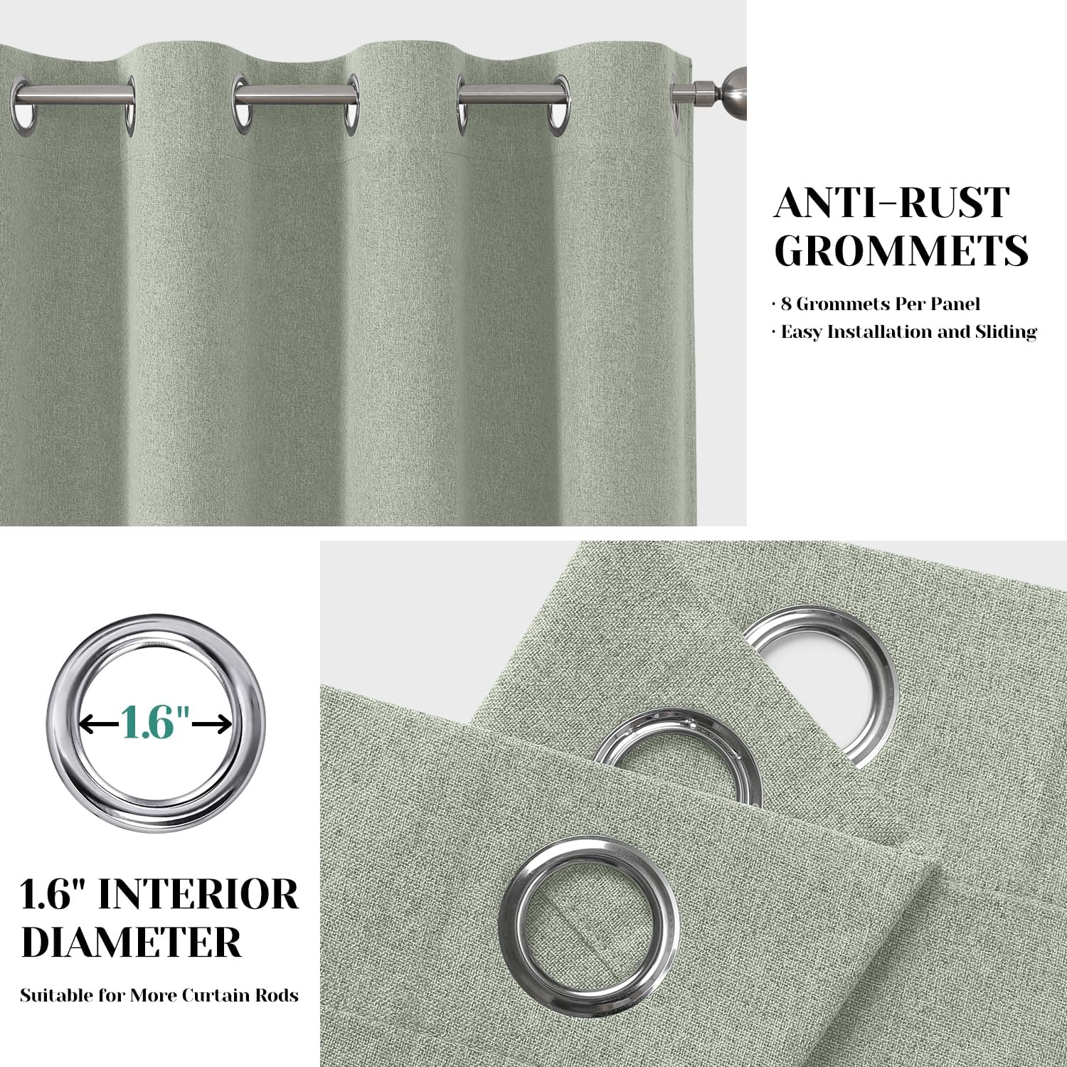 HOMEIDEAS Cortinas opacas 100% verde salvia para dormitorio, cortinas de lino de 63 pulgadas de largo, 2 paneles para sala de estar, lino sintético,