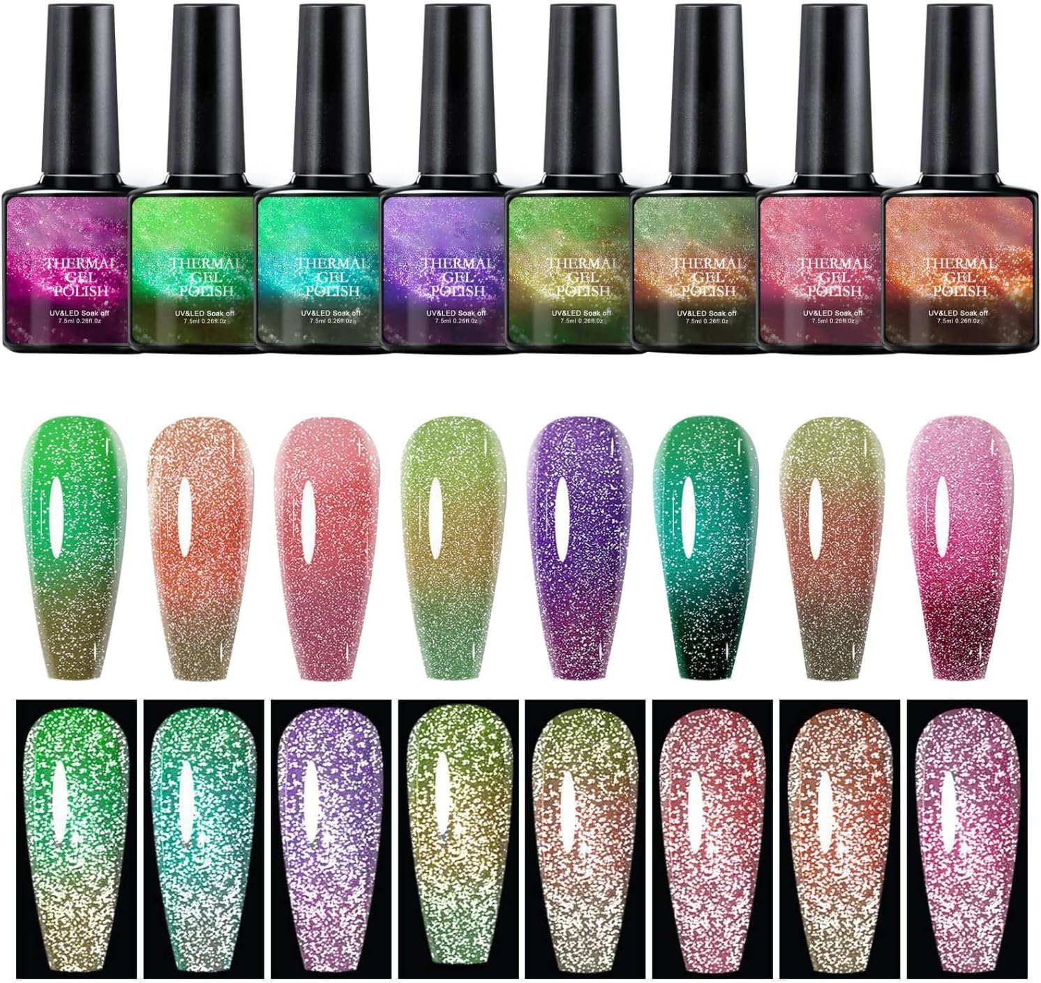 Esmalte de uñas de diamante roto con cambio de temperatura de 8 colores, clásico de hadas, degradado, arte de uñas, regalo para niñas, 0.3 fl oz