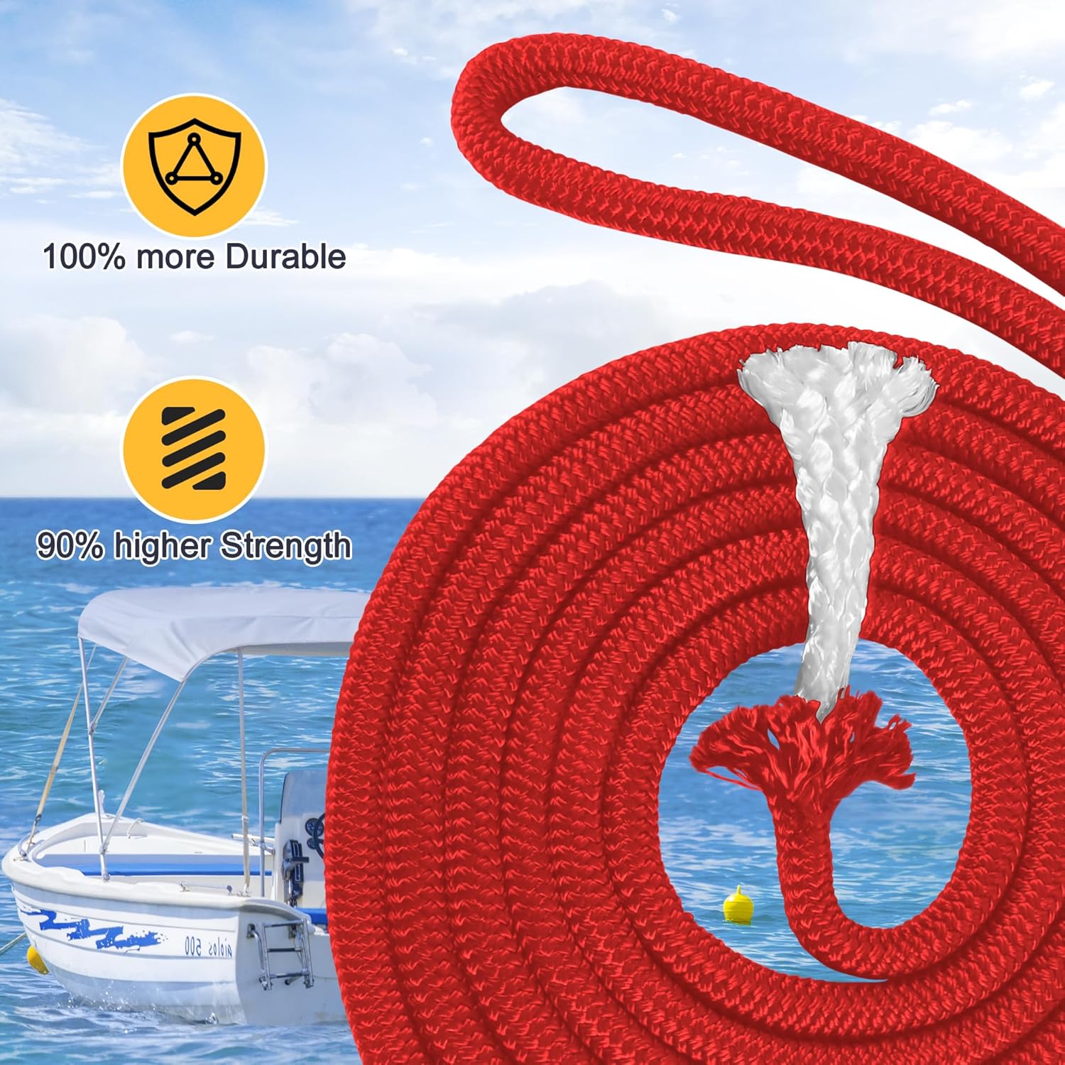 Líneas de muelle de barco de 38 pulgadas x 15 pies, líneas de muelle de nailon trenzado doble y cuerda duraderas para barcos, cuerdas de barco para