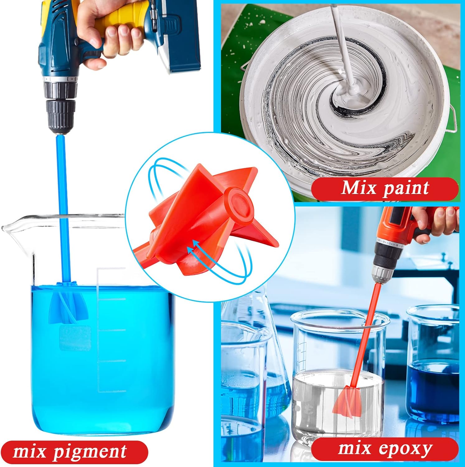 12 piezas de accesorios mezcladores de epoxi para taladro, hélice, mezclador de pintura, agitadores de pintura reutilizables, accesorio de taladro